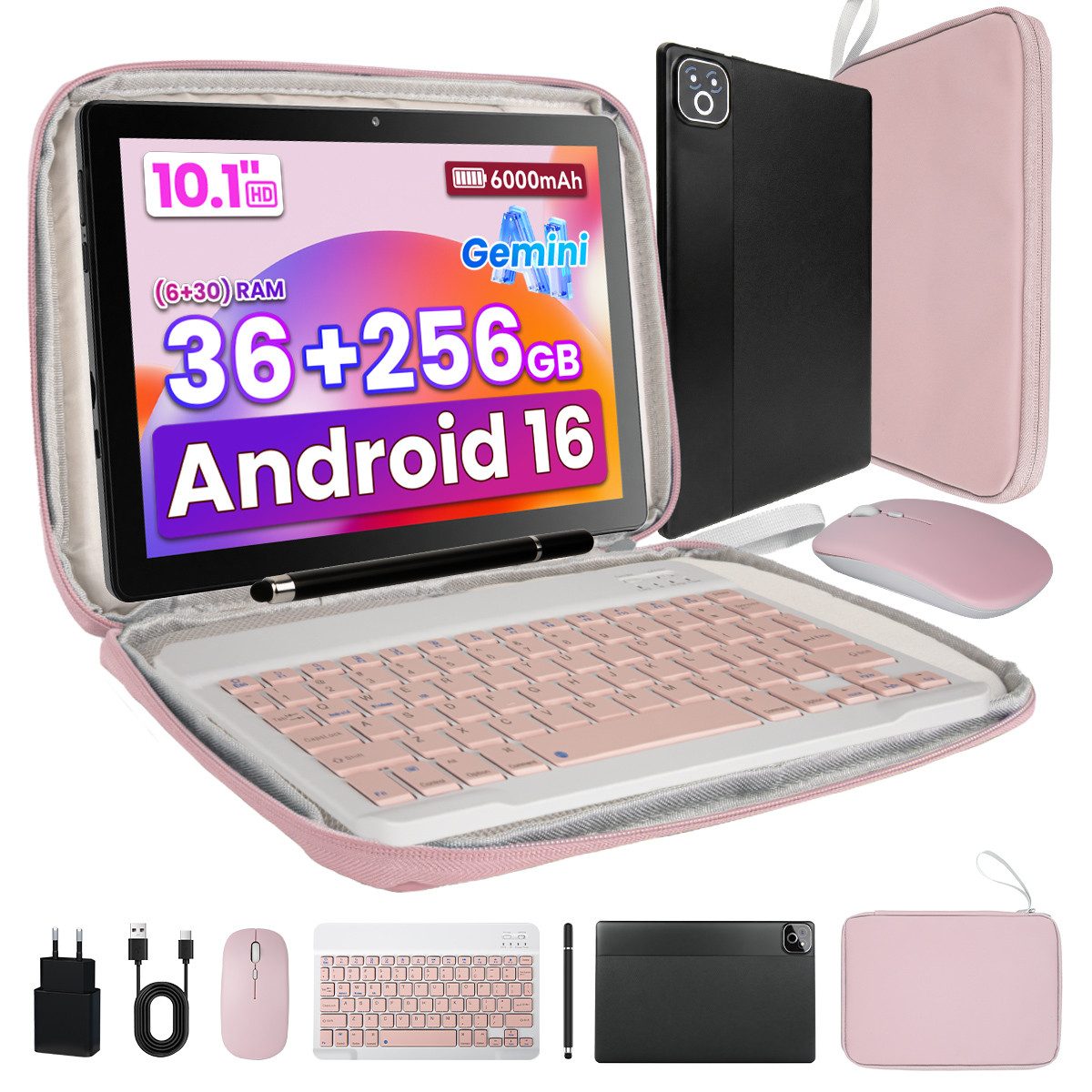 Happybe 10.1 Zoll 36(6+28)GB RAM, 256 GB, mit Tastatur/Maus/Stift Tablet (10.1", 256 GB, Android)