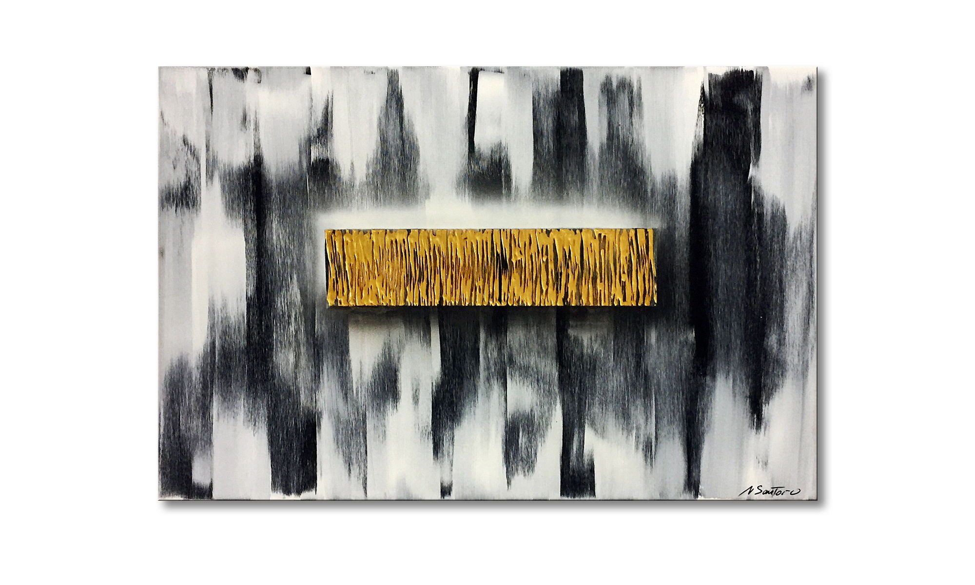 WandbilderXXL Gemälde Golden Plain 120 x 80 cm, Abstraktes Gemälde, handgemaltes Unikat