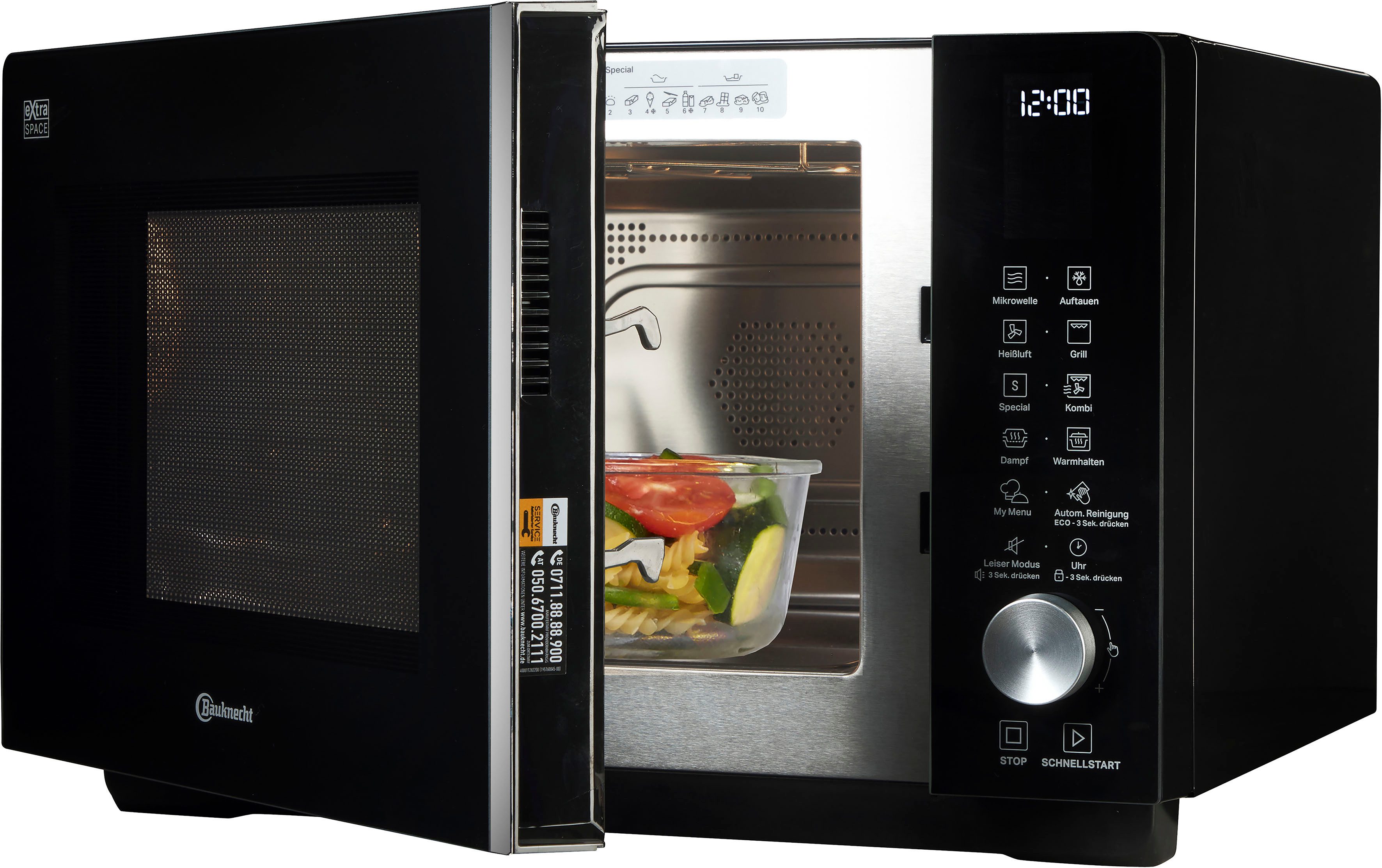 BAUKNECHT Mikrowelle MF 255 B, Grill, Heißluft, Mikrowelle, 25 l, intelligente Technologie ohne Drehteller
