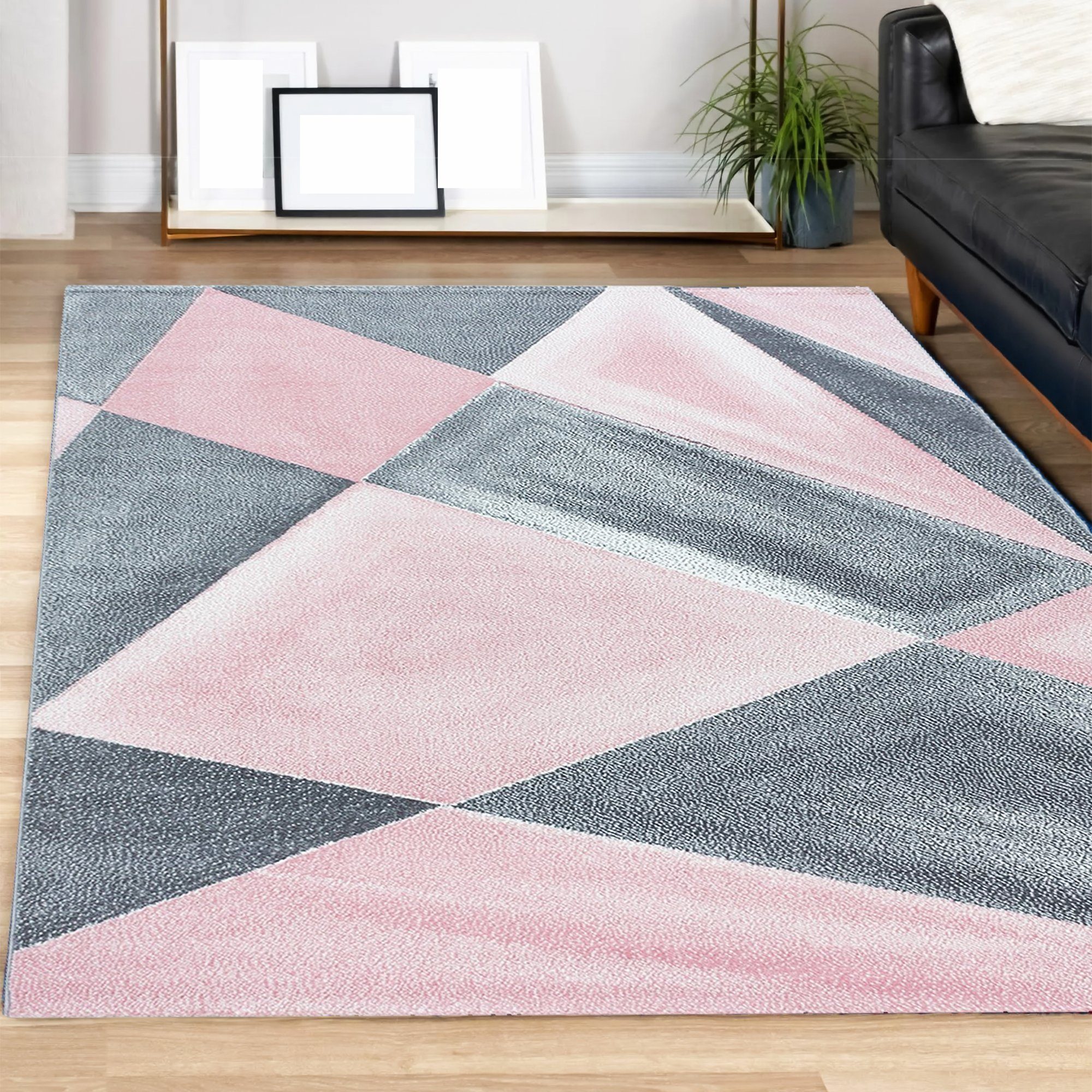Designteppich Kurzflorteppich Designerteppich Wohnzimmer Schlafzimmer, Pink Miovani Mosaikoptik