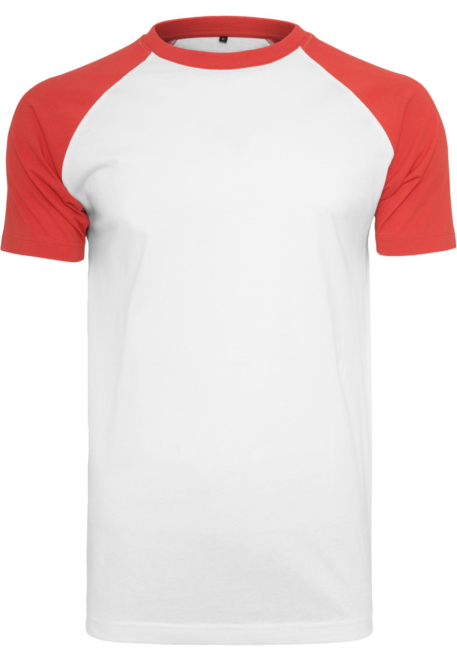 Reslad T-Shirt Reslad Herren T-Shirt lässigen Raglan-Ärmel Regular Fit Rundhals-Ausch (1-tlg) Rundhalsshirt mit Raglan-Ärmel weiß-rot