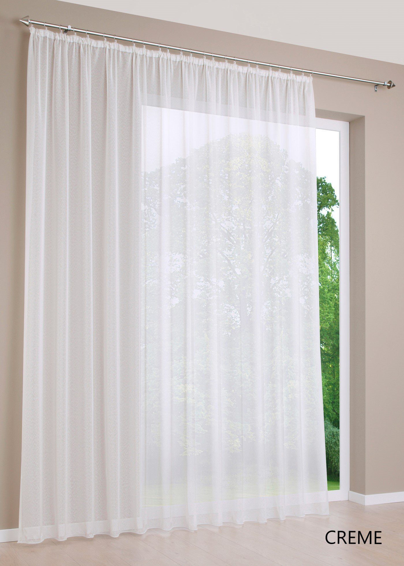 DecoHome24 Gardine Voile Creme, Kräuselband, transparent, günstig online kaufen