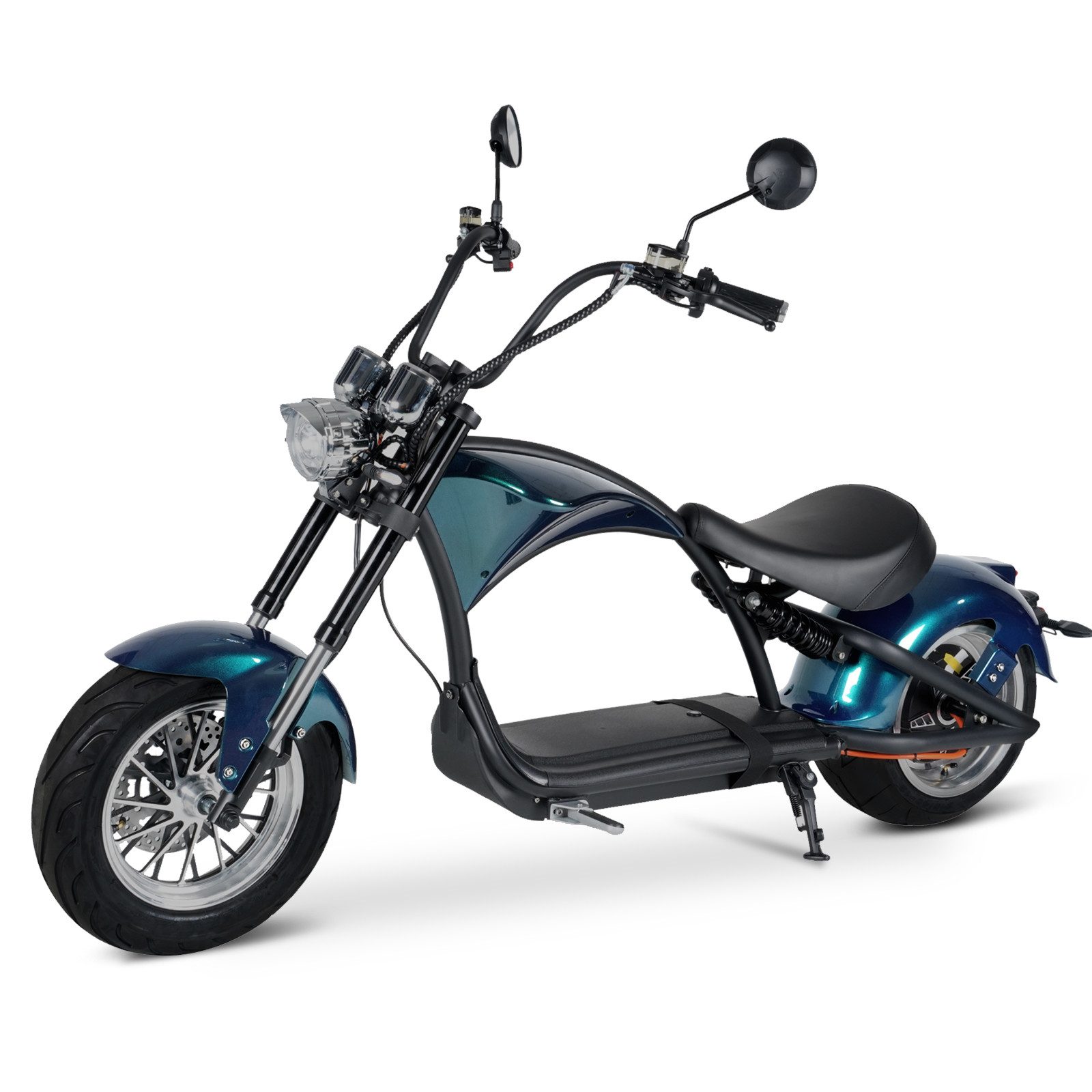 Vankel E-Motorroller M1P-blau 60V 2000W Motor 30AH 45km/h Bis zu 100km, 45 km/h, 100 km Reichweite, scheibenbremsen, StoBdämpfer vorne und hinten