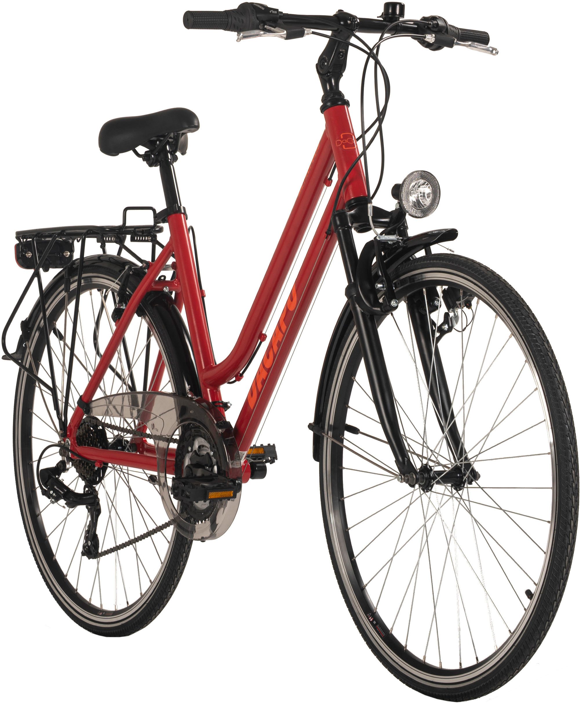 Dacapo Metropolis Trekking Bike for Women, 28" Red, 21 Gears, Frame Size 48 cm, 21-Speed ​​Shimano Tourney Derailleur, Derailleur Gears, Flat Handlebars