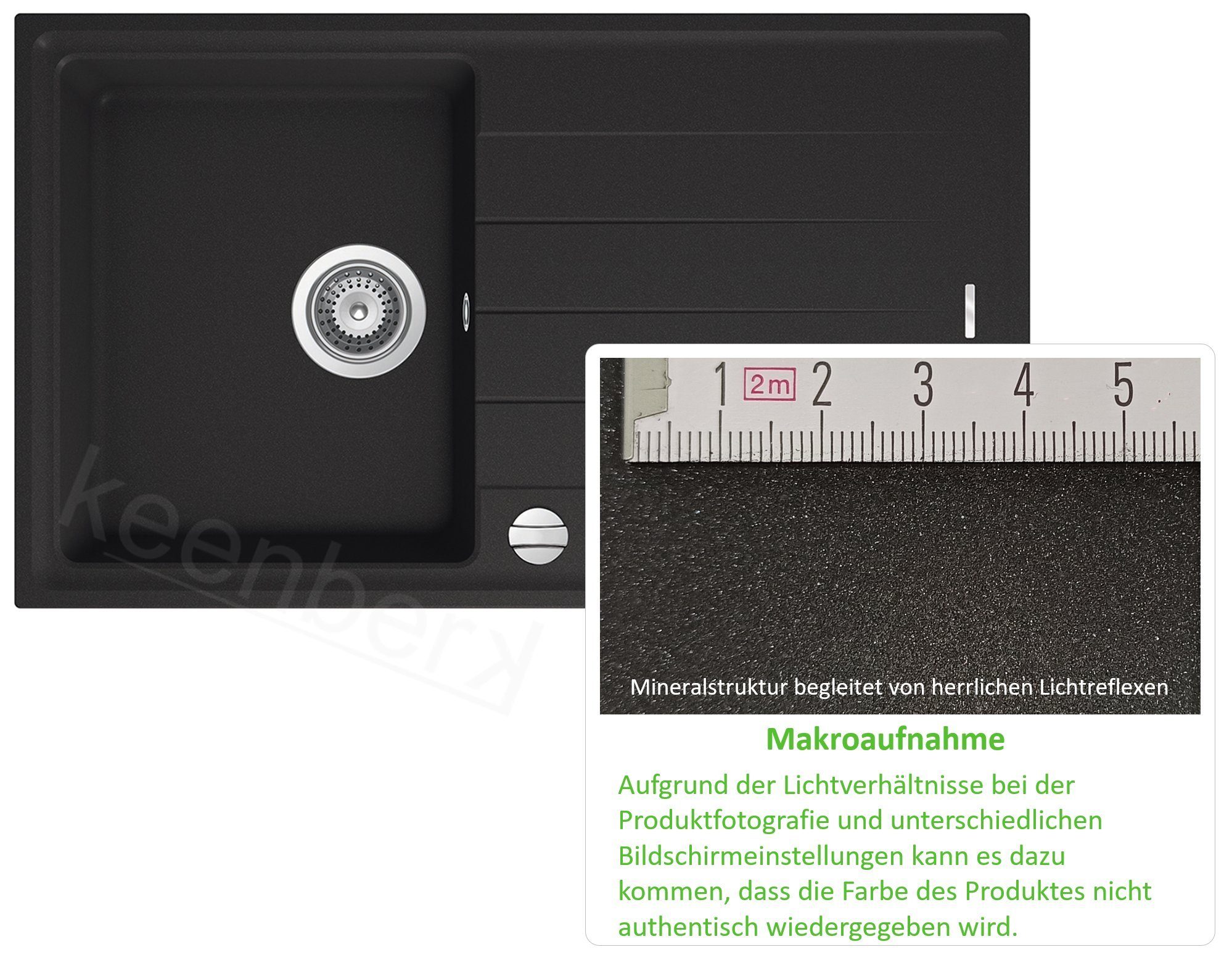 Victory Granitspüle Granitspüle Victory S780.20 - black, ab 45er Unterschrank, 78 x 50 cm