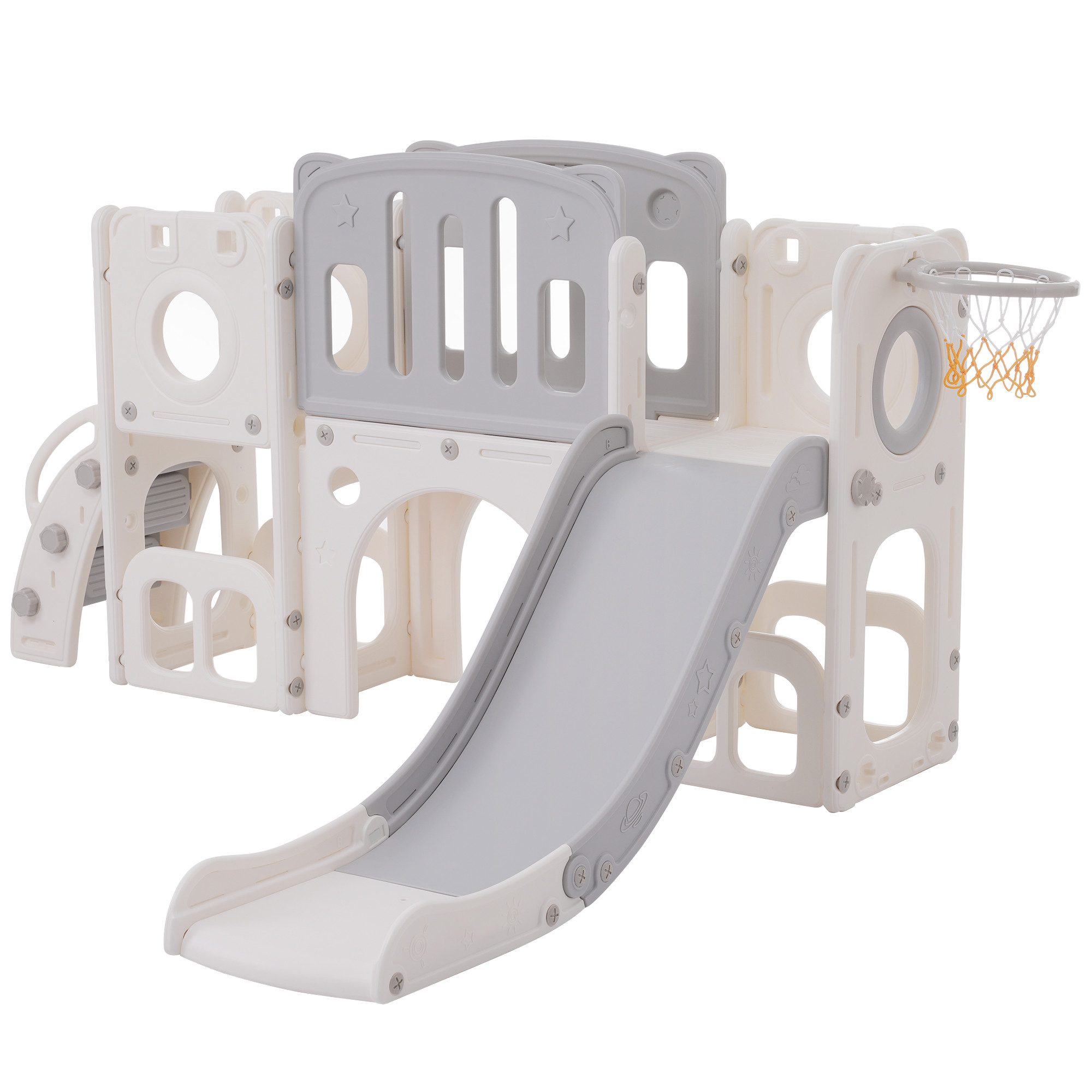 Rutaqian Indoor-Rutsche 6 in 1 Kinderrutsche für Outdoor & Indoor Rutsche, (mit einer Rutsche, zwei Plattformen, Basketballkorb und Treppe), Kinder Spielplatz Slide Gartenrutsche