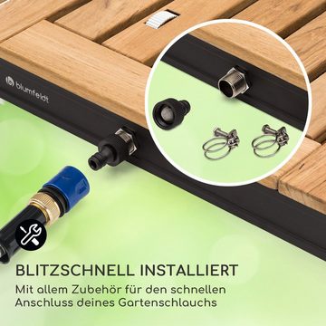 blumfeldt Gartendusche Sumatra Teak Square Gartendusche (Packung, 1 St), Outdooor bodenplatte Bodendusche Fußdusche Außen ohne Stromanschluss