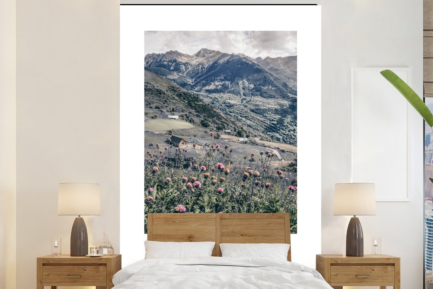 MuchoWow Fototapete Spanien - Blumen - Berge, Matt, bedruckt, (3 St), Montagefertig Vinyl Tapete für Wohnzimmer, Wandtapete