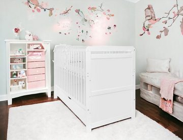 iGLOBAL Babybett Gitterbett 2 in 1 umbaubar zum Kinderbett 120x60 cm aus Kiefernholz, mit Matratze Schublade Lattenrost und Rausfallschutz