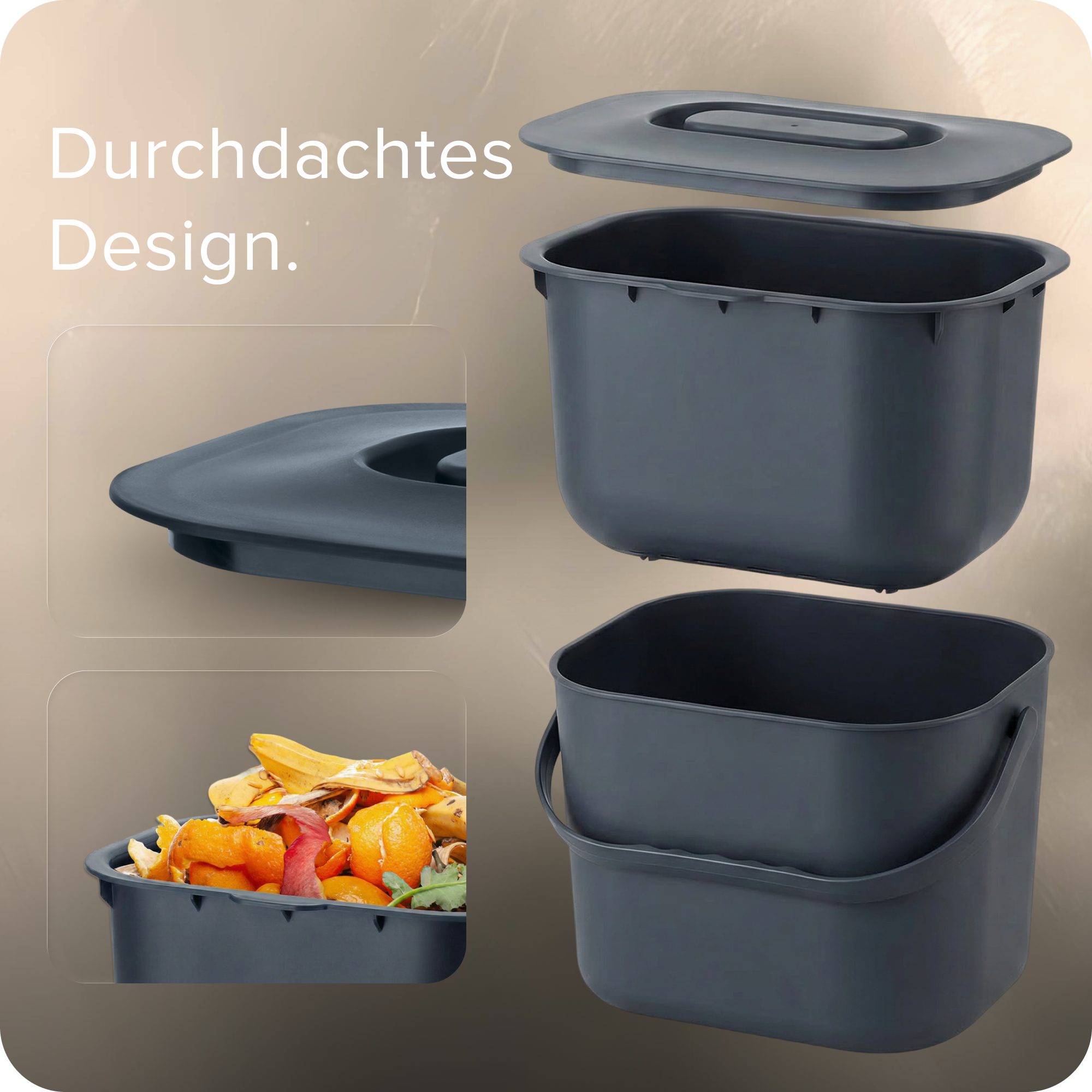 blackswedenhome. Biomülleimer Biomülleimer Küche - 7L - Design Komposteimer mit Innensieb, Geruchsdicht, Modernes Design – Bild 4 von 5
