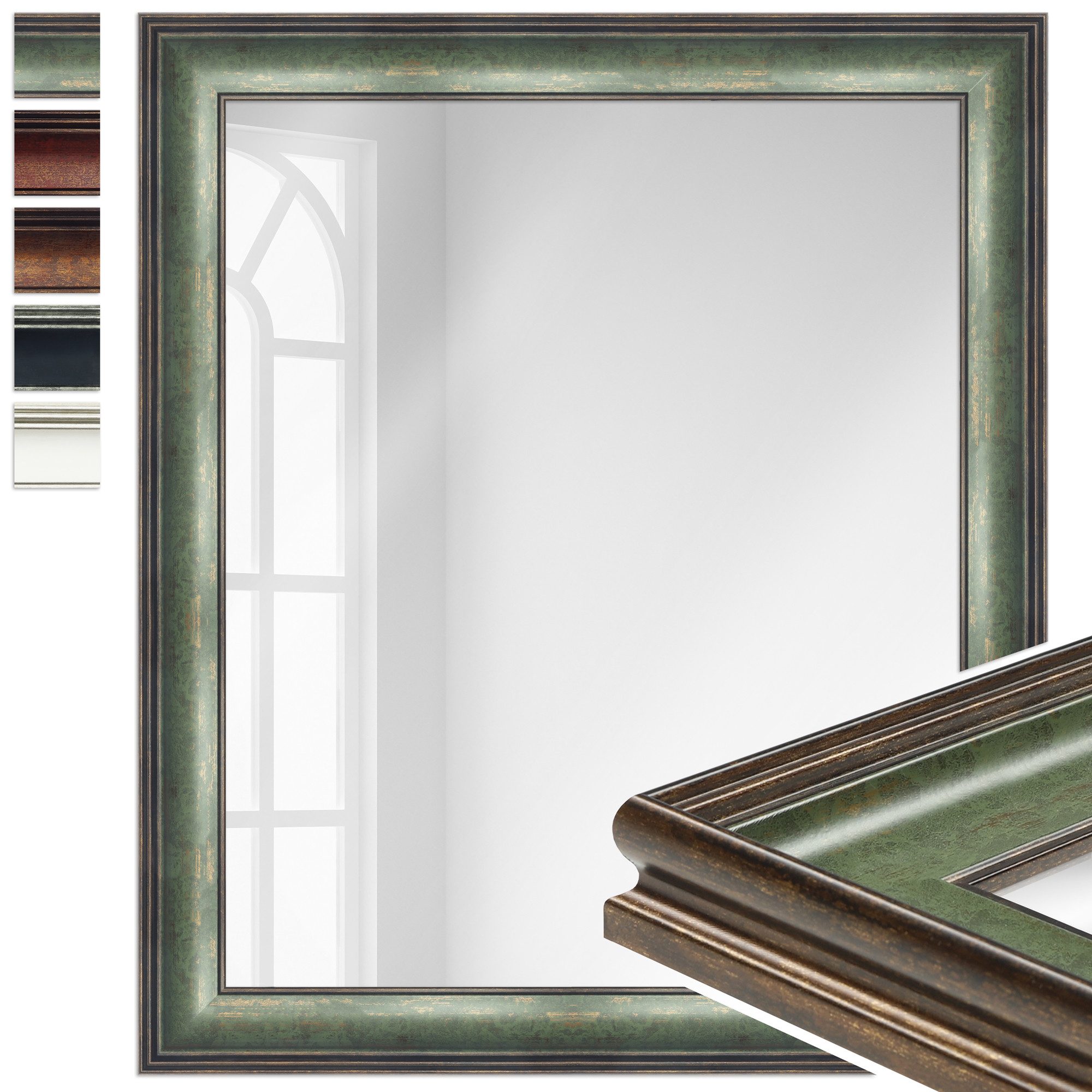 WANDStyle Wandspiegel H235, Vintage Spiegel Grün 60x70 cm, großer Wandspiegel Grün 60x70
