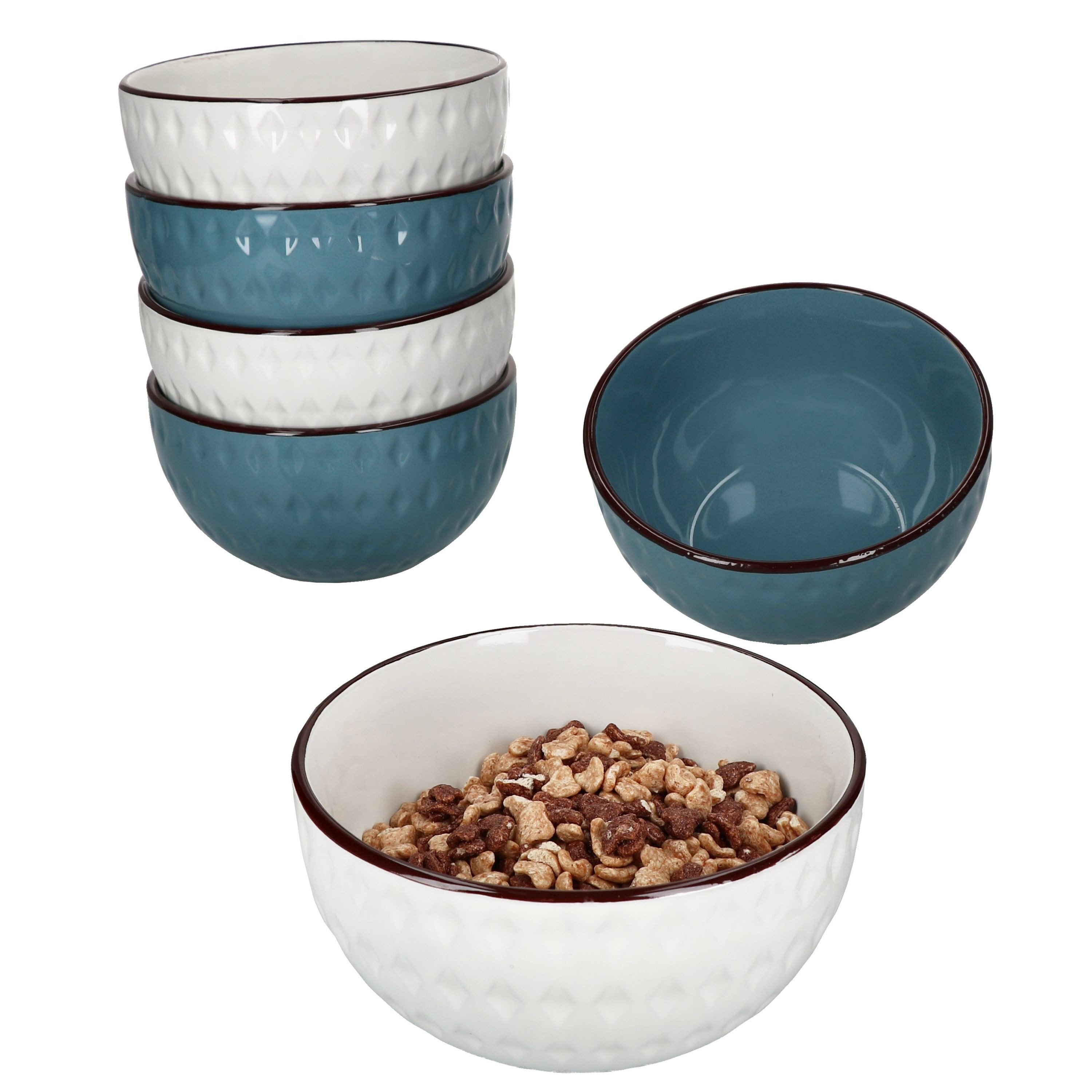 MamboCat Müslischale 6x Rome blau & weiß Müslischalen 550ml Salat Bowl Dessert-Schüssel, Steingut