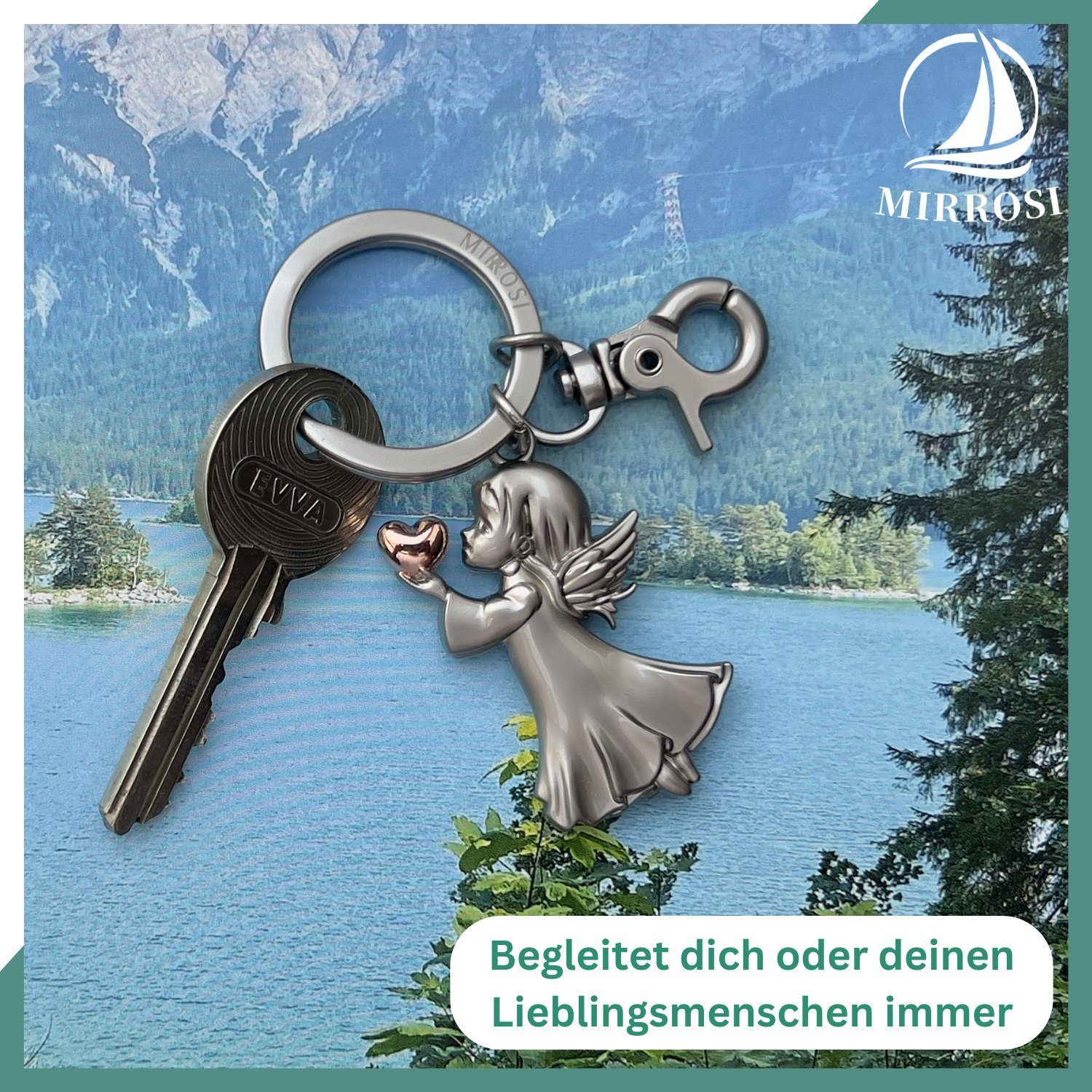 MIRROSI Schlüsselanhänger Schutzengel Engel "Angela"mit Herzchen, Glückbringer, Auto (Geschenk für Freunden,Familie), mit praktischem Karabinerhaken