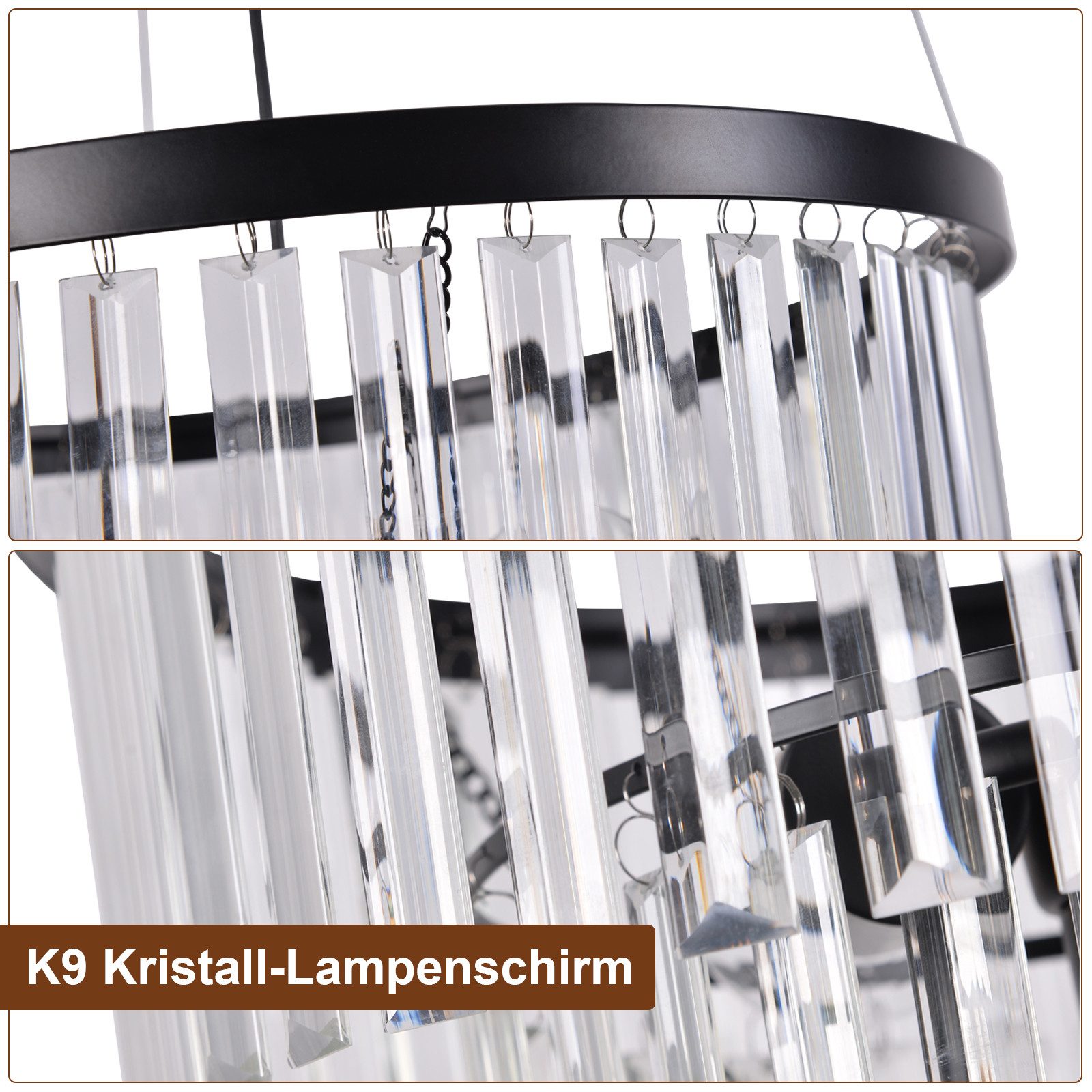 Nettlife Pendelleuchte Kristall Modern Wohnzimmer 3 Flammig E27 Schwarz Esstisch Hängeleuchte, Höhenverstellbar, LED wechselbar, Pendellampe für Küche Esszimmer – Bild 5 von 5