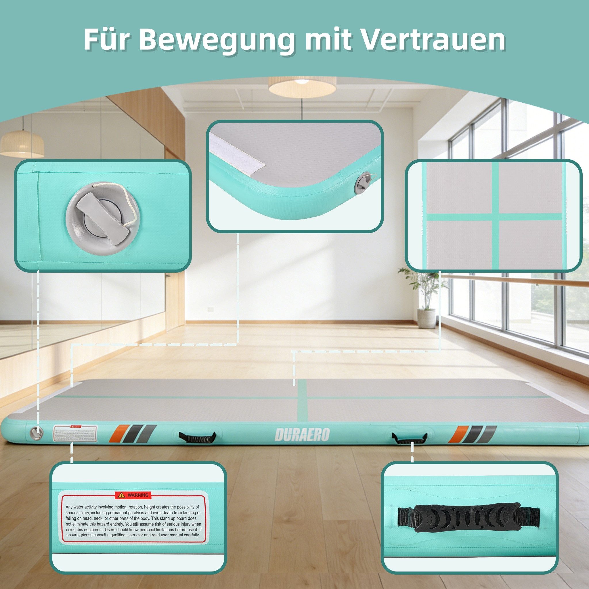 DURAERO Yogamatte Airtrack Matte Tumbling Matte Gymnastikmatte 300x100x10 CM
