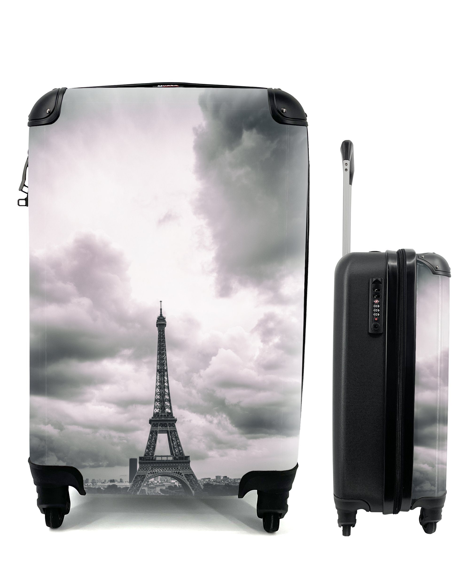 MuchoWow Handgepäckkoffer Eiffelturm unter tobenden Wolken, 4 Rollen, Reisetasche mit rollen, Handgepäck für Ferien, Trolley, Reisekoffer