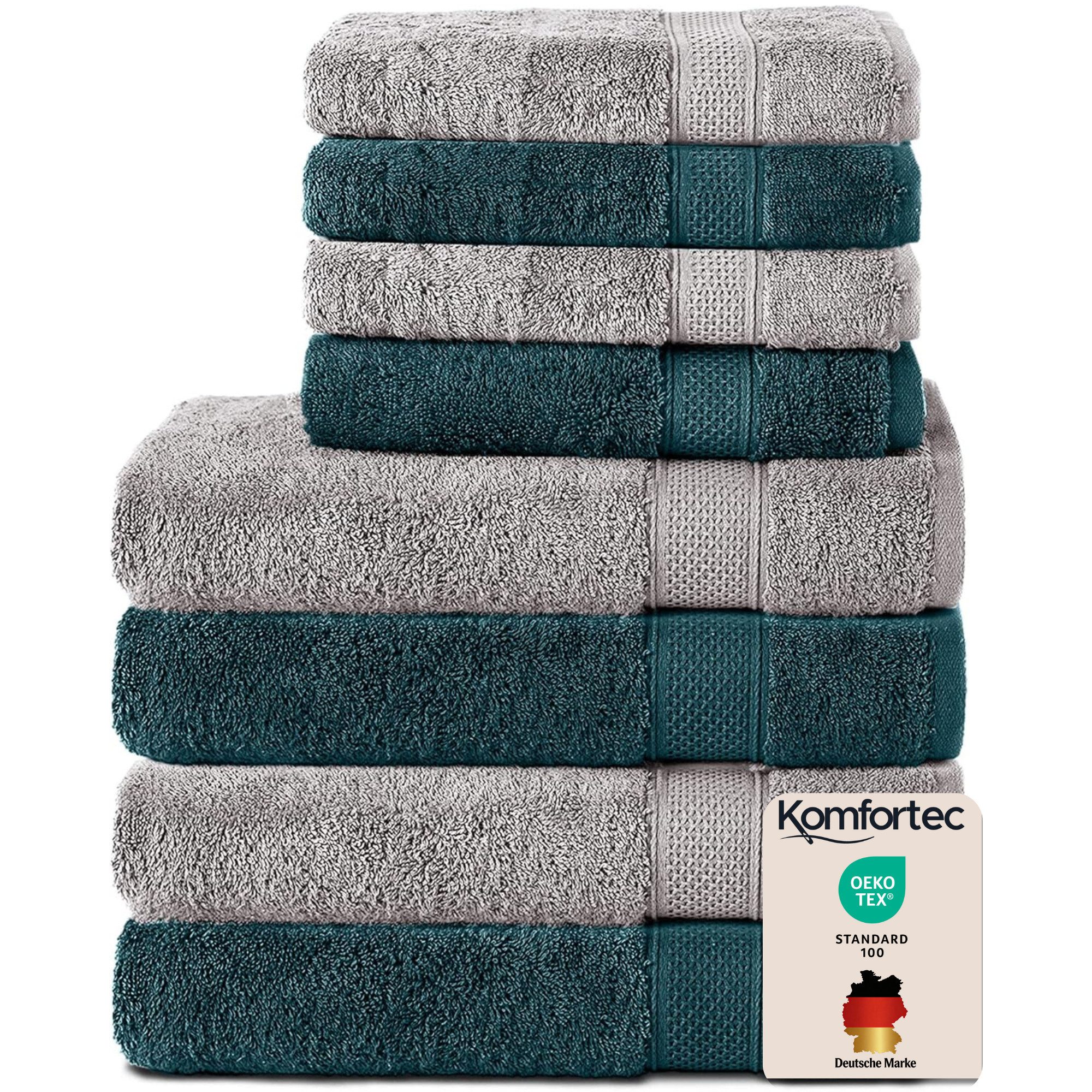 Komfortec Handtuch Set aus 100% Baumwolle, 4 Handtücher 50x100 cm und 4 Badetücher 70x140 cm, Frottee (Packung, 8-St), Duschtücher & Badehandtuch, Weich, Towel, Groß