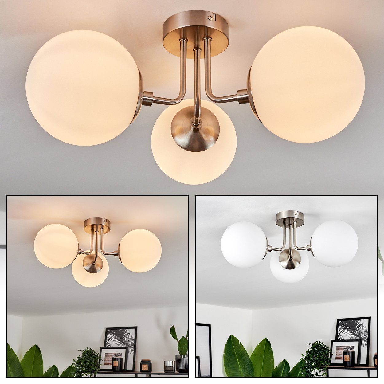 hofstein Deckenleuchte moderne Deckenlampe aus Metall/Glas in Nickel-matt/M günstig online kaufen