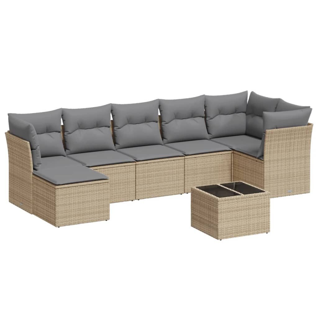 Gartenlounge-Set 8-tlg. Garten-Sofagarnitur mit Kissen Beige Poly Rattan