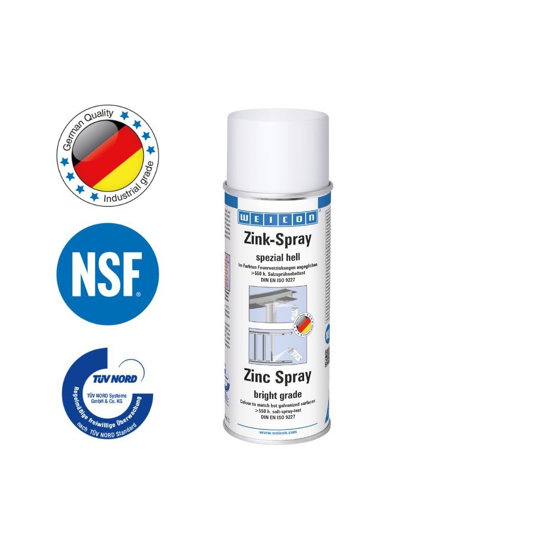 WEICON Rostschutzgrundierung Zink-Spray, kathodischer Korrosionsschutz, TÜV-geprüft, Rostschutz, Set, 1-tlg., Salzsprühnebeltest gemäß DIN EN ISO 9227, NSF und TÜV-zertifiziert
