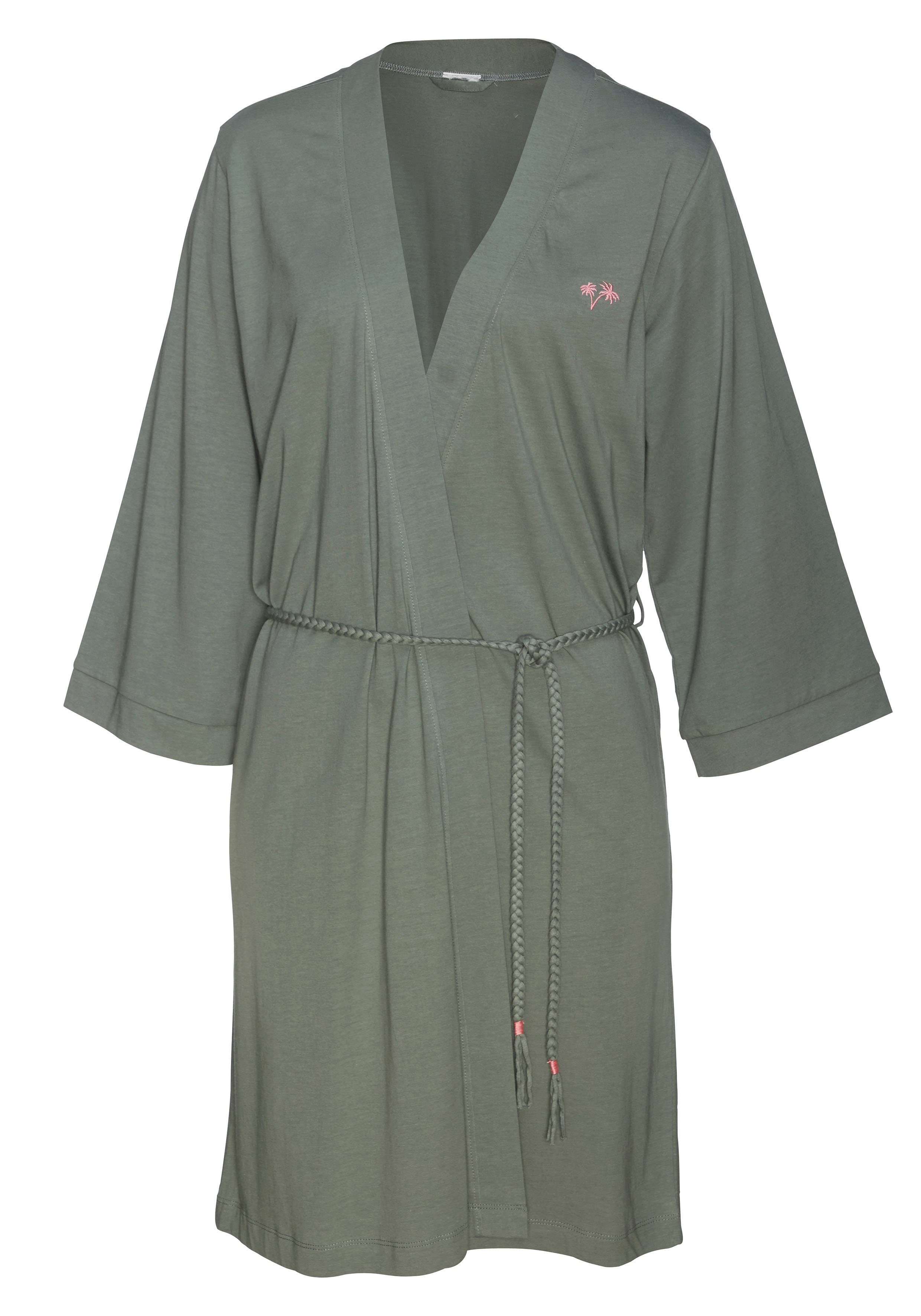 Vivance Dreams Kimono, Kurzform, mit Gürtel, Baumwoll-Mix, Kimono-Kragen, uni floralem oder Druck khaki