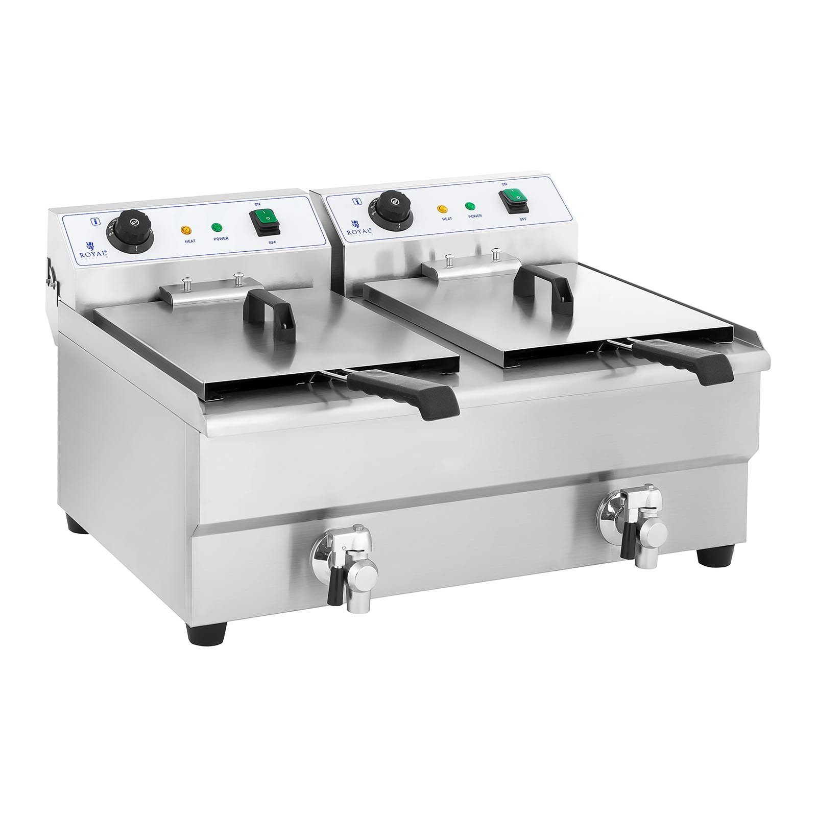 Royal Catering Fritteuse RCEF 16DH-1, 6400 W, 2 x 16 L Doppel mit Ablasshahn Kaltzonen