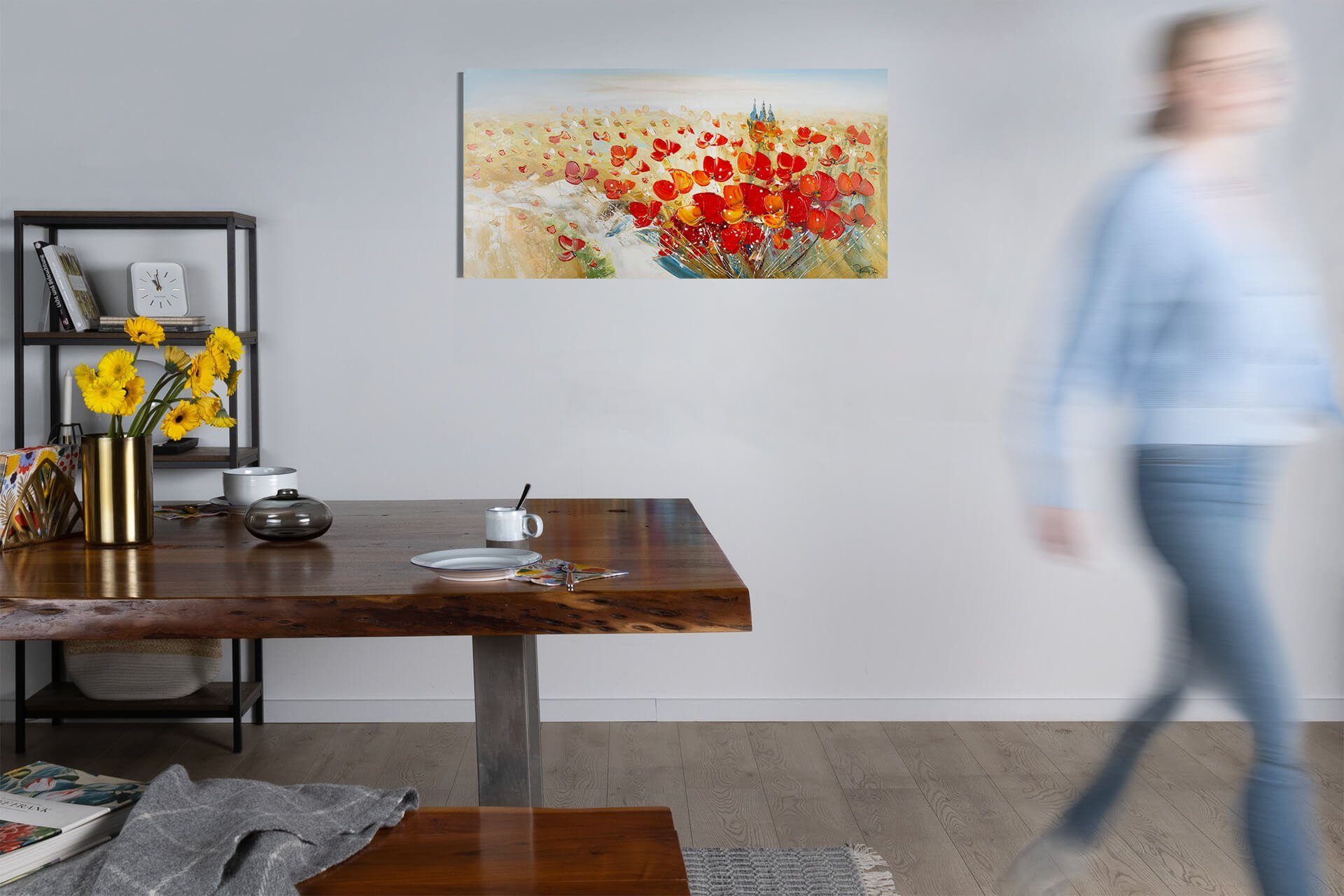 Flammende Gemälde cm, KUNSTLOFT Wandbild HANDGEMALT Blüten 100% Wohnzimmer 120x60 Leinwandbild