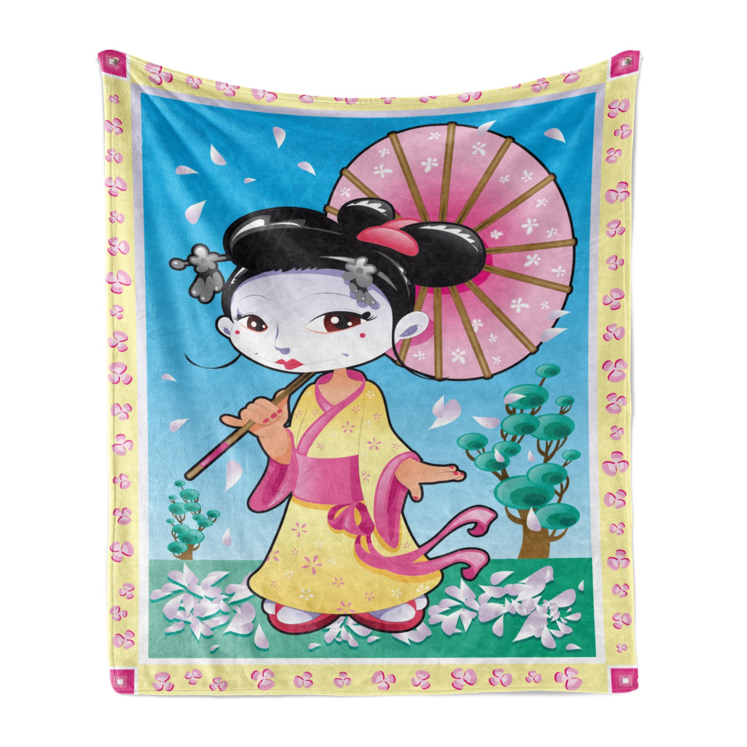 Wohndecke Gemütlicher Plüsch für den Innen- und Außenbereich, Abakuhaus, Regenschirm-Mädchen Geisha
