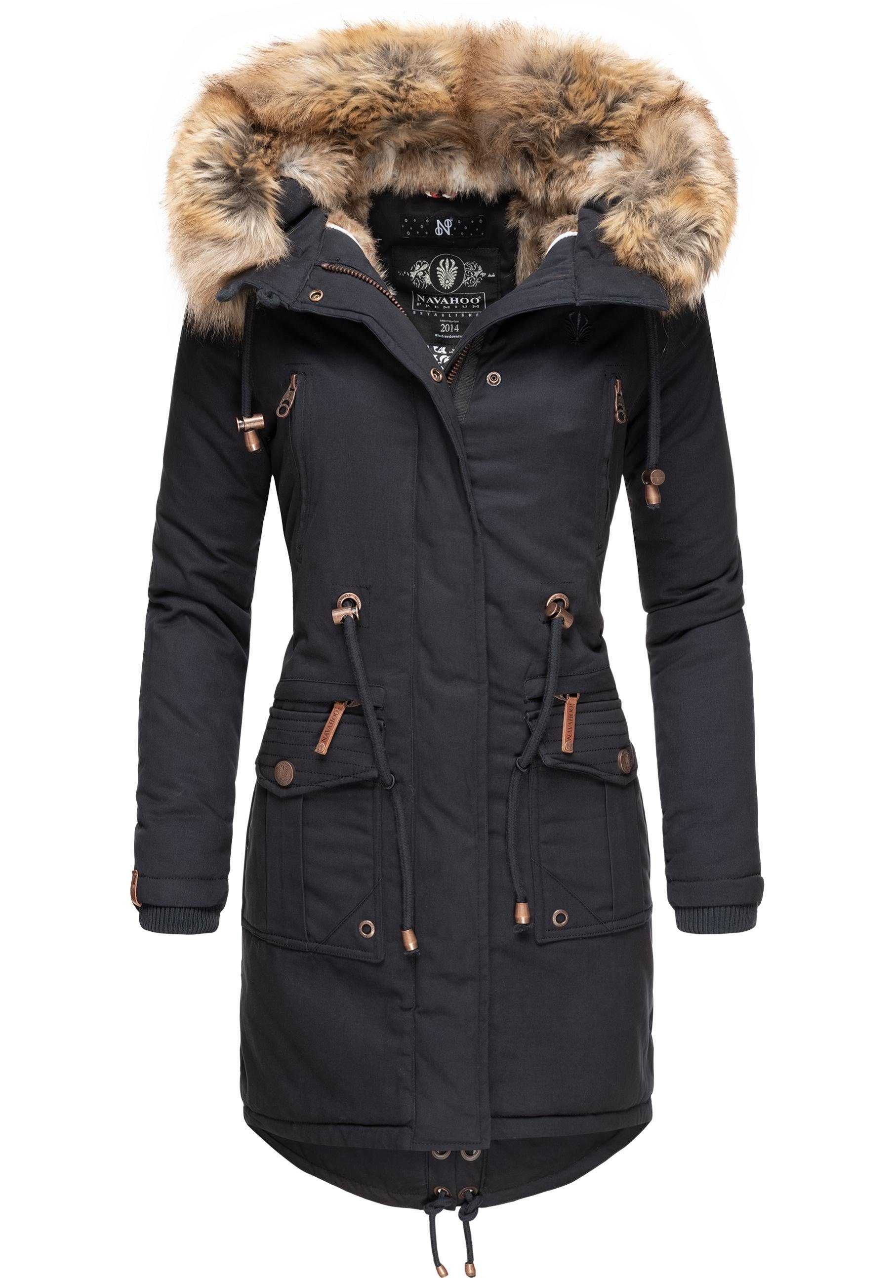 Kunstfell Baumwollparka Wintermantel blau Navahoo Rosinchen Winter Damen mit stylischer