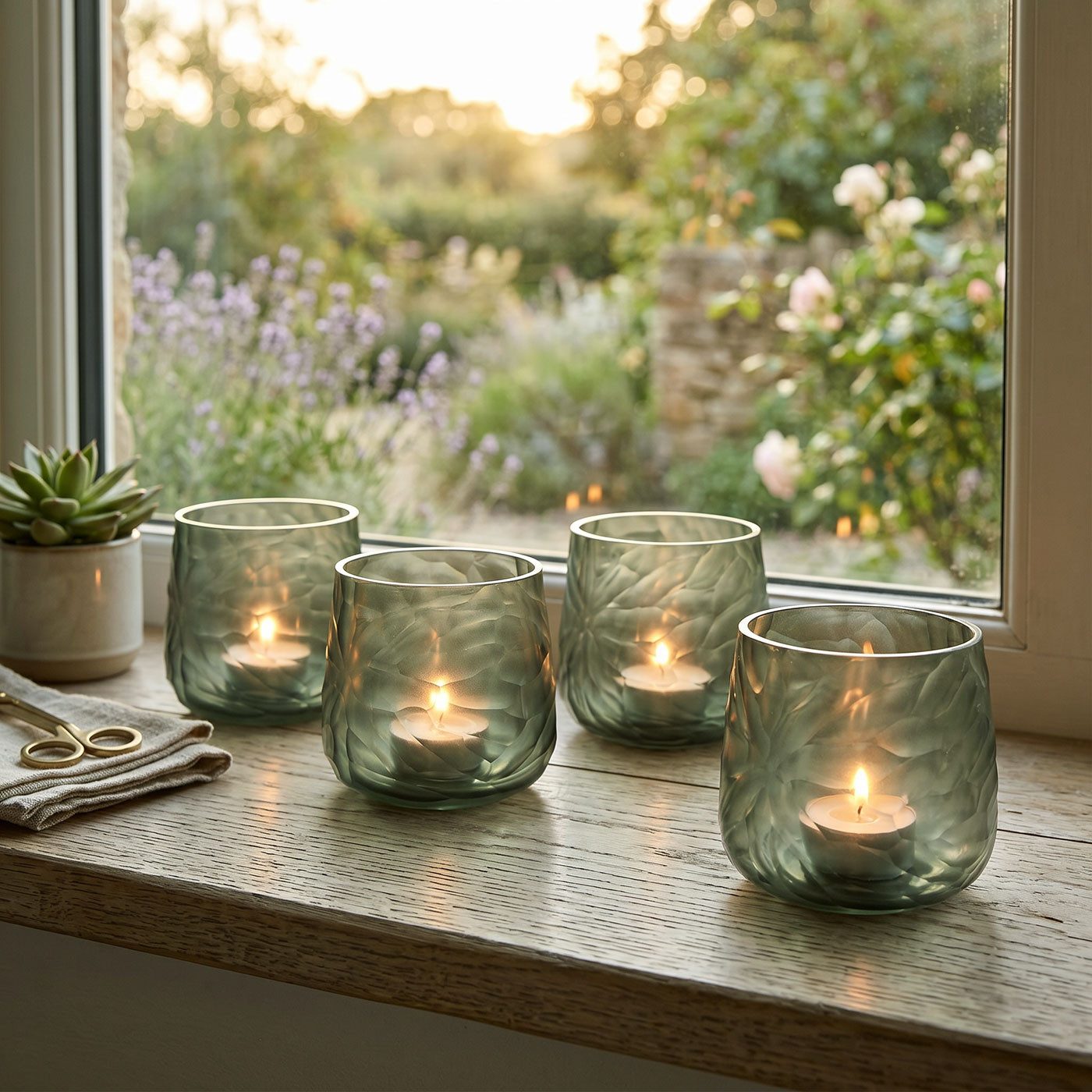 Levandeo® Windlicht 4er Set Glas Windlicht Grün Grau H10cm Teelichthalter Rauchgrau Tischd (4 St) – Bild 4 von 5