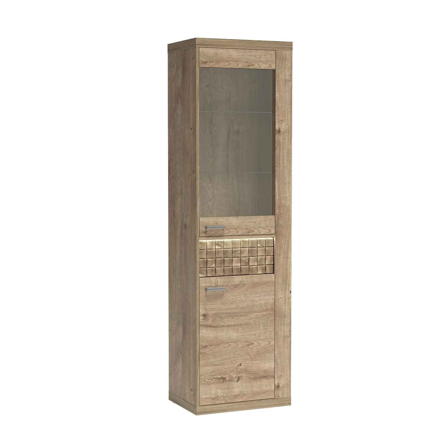 Masseno Glasvitrine YASUO 200,5 x 57 cm Vitrine Vitrinenschrank mit 2 Türen Eichefarben