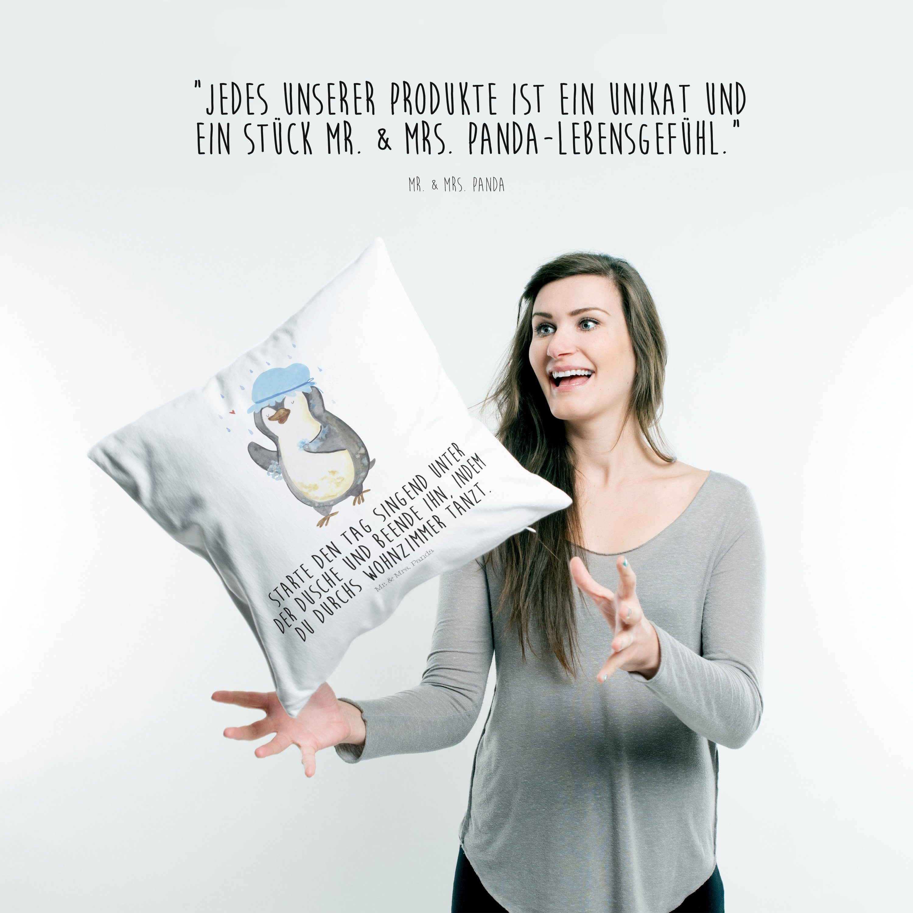 Pinguin - Panda Dusche, Sofakissen, duscht Weiß Leben - Mr. Dekokissen Mrs. Pinguine, & Geschenk,