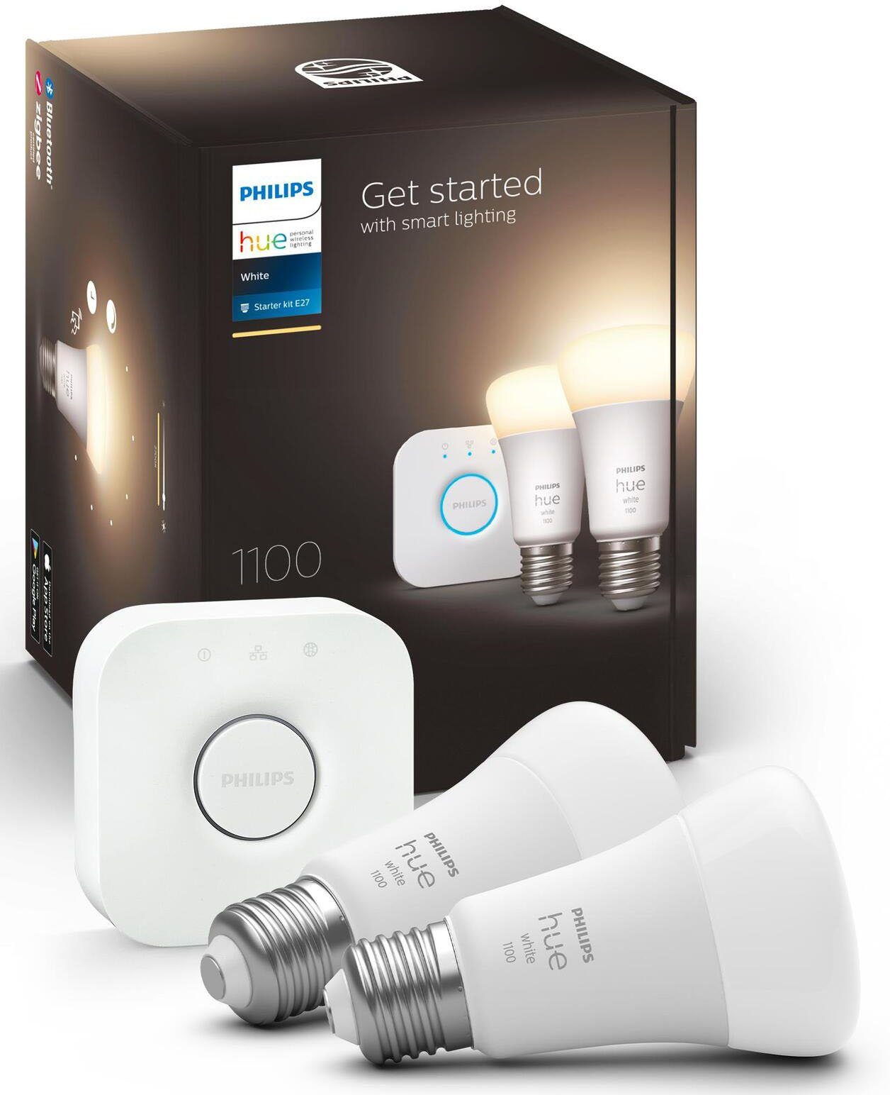 Philips Hue LED-Leuchtmittel White 75W, E27, 2er E27 St., Starter 2x1050lm Warmweiß Set 3