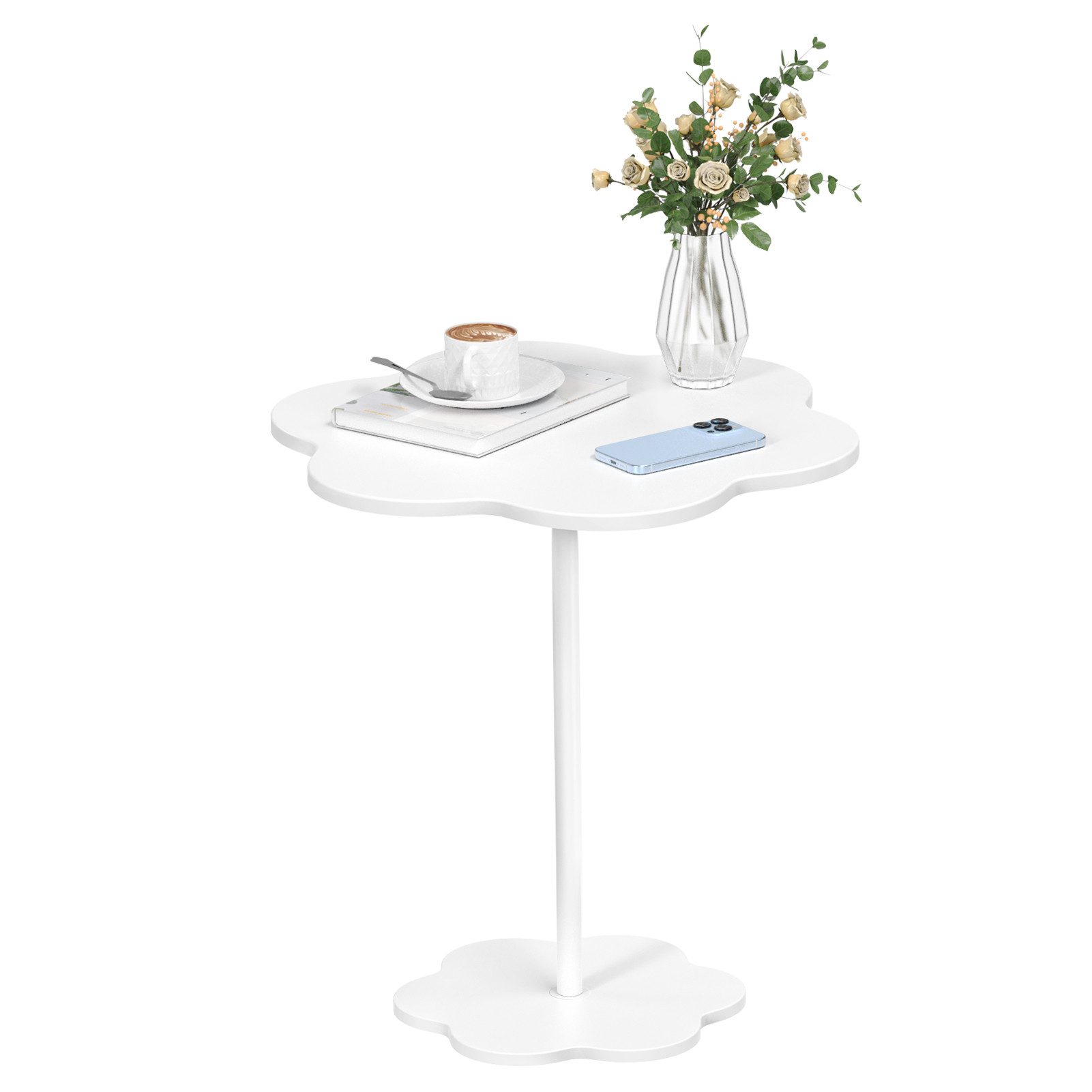 Rutaqian Beistelltisch Beistelltisch Couchtisch klein Wohnzimmer SchlafzimmerTisch (Blumenförmiger -Teetisch), mit Aufbewahrungsregal,52 x 58cm,Couchtisch klein