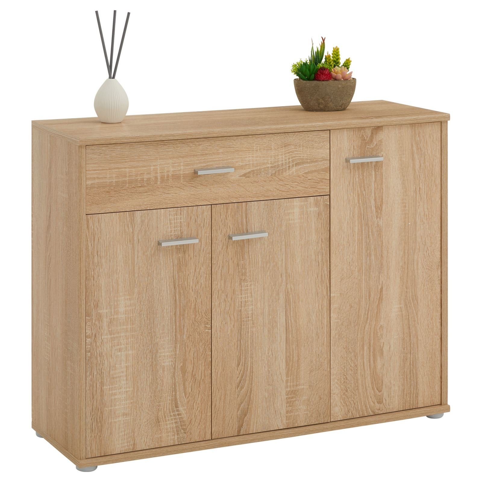 CARO-Möbel Kommode ESTELLE, Sideboard Mehrzweckschrank, 3 Türen und 1 Schublade, 88 cm breit