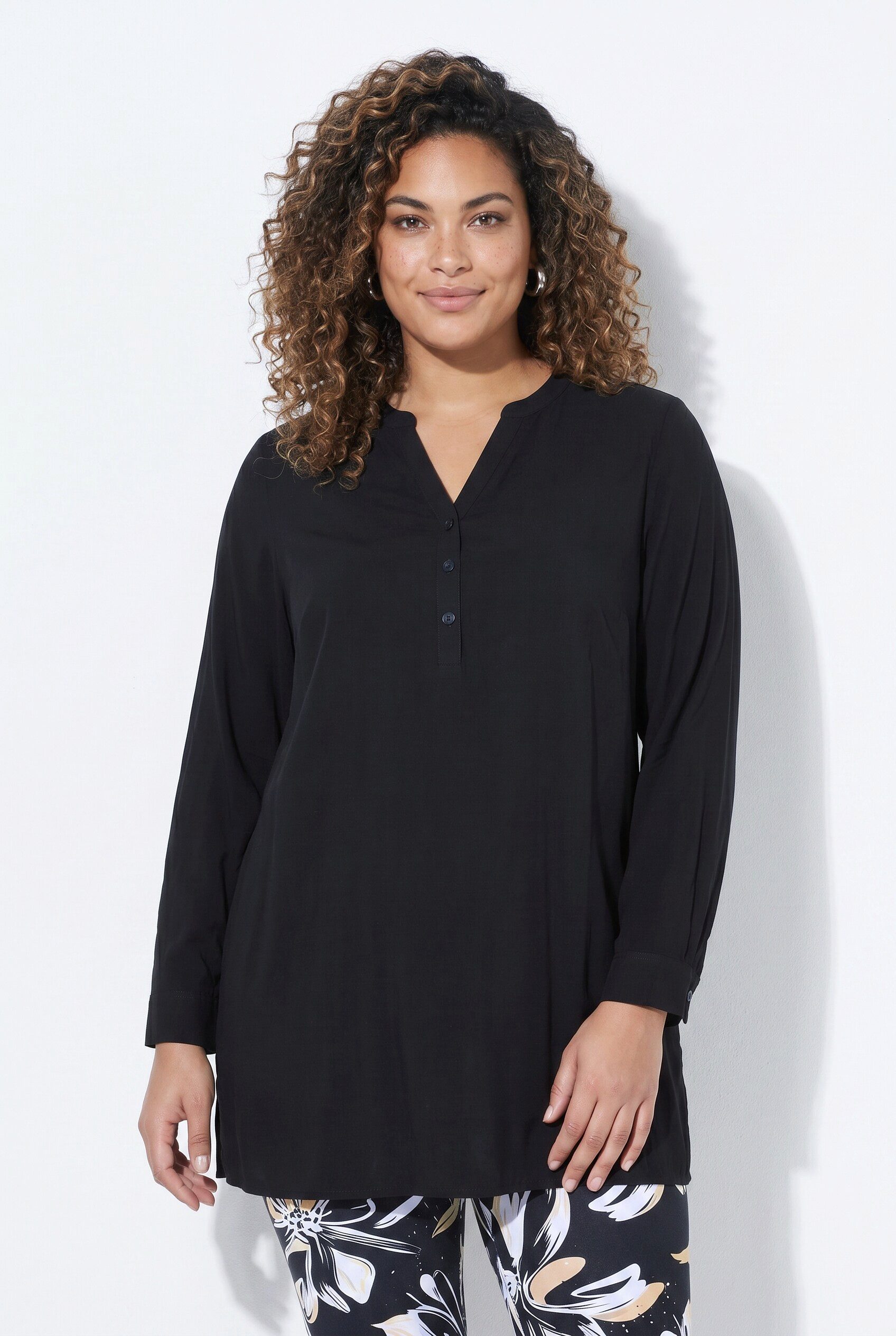 MIAMODA Longbluse Bluse A-Linie Tunika-Ausschnitt Seitenschlitze