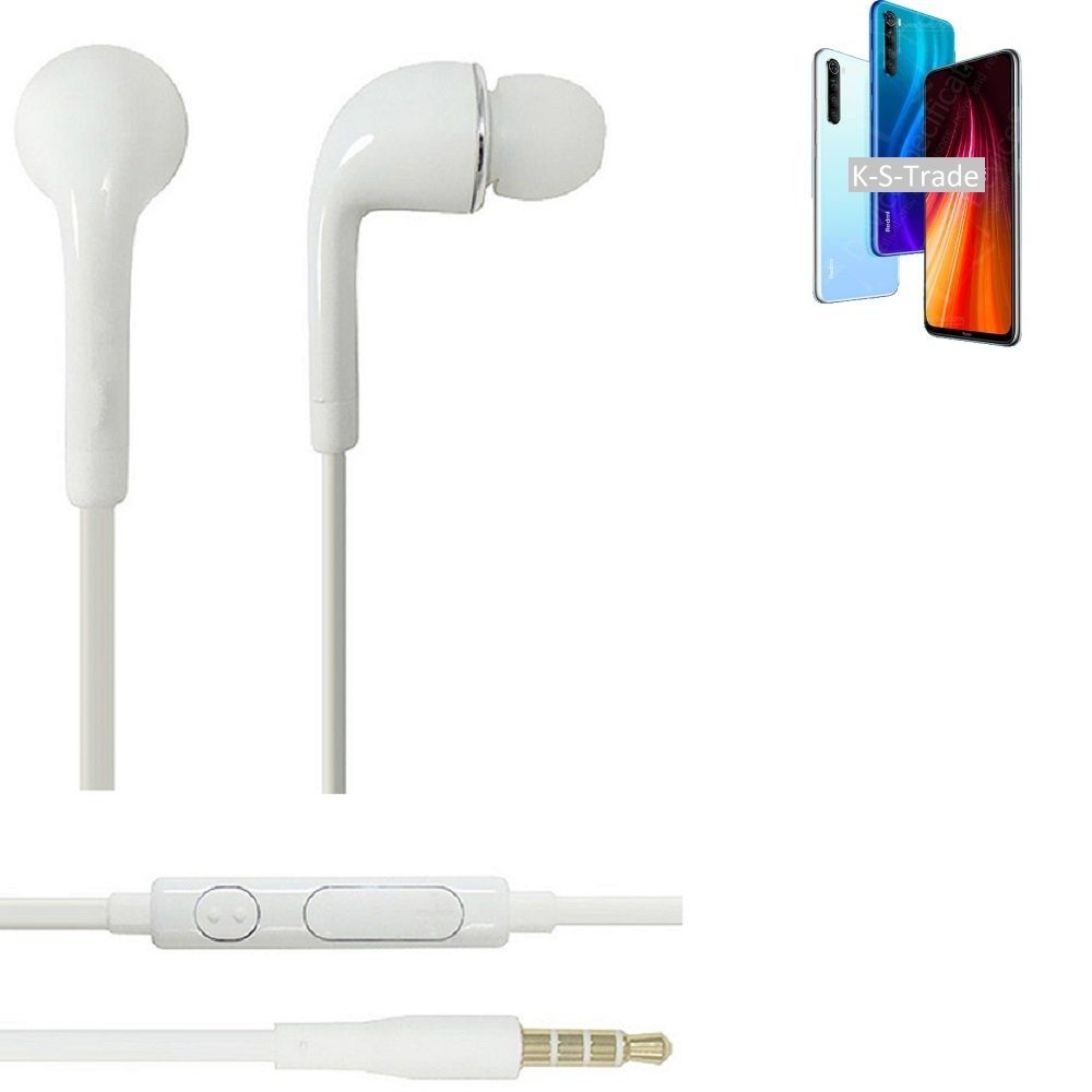 K-S-Trade für Xiaomi Redmi Note 8 2021 In-Ear-Kopfhörer (Kopfhörer Headset mit Mikrofon u Lautstärkeregler weiß 3,5mm)