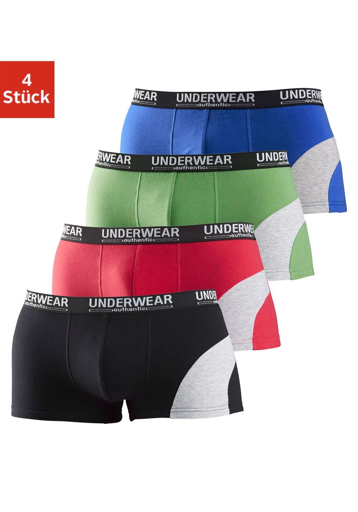 Boxershorts schwarz, Einsatz rot, blau AUTHENTIC kontrastfarbenen grün, (Packung, in Hipster-Form UNDERWEAR mit 4-St)
