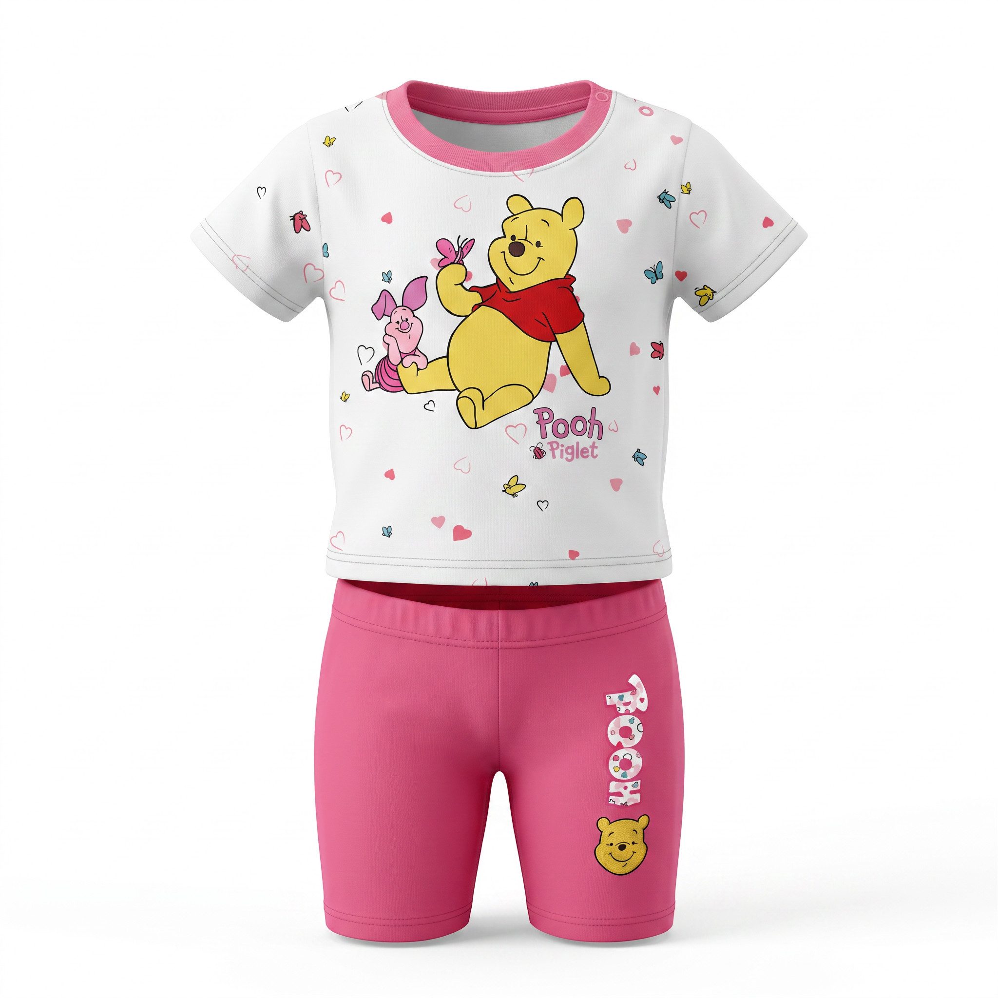 Disney Print-Shirt Disney Winnie Pooh und Ferkel Baby T-Shirt plus Shorts Gr. 62 bis 86, 100% Baumwolle