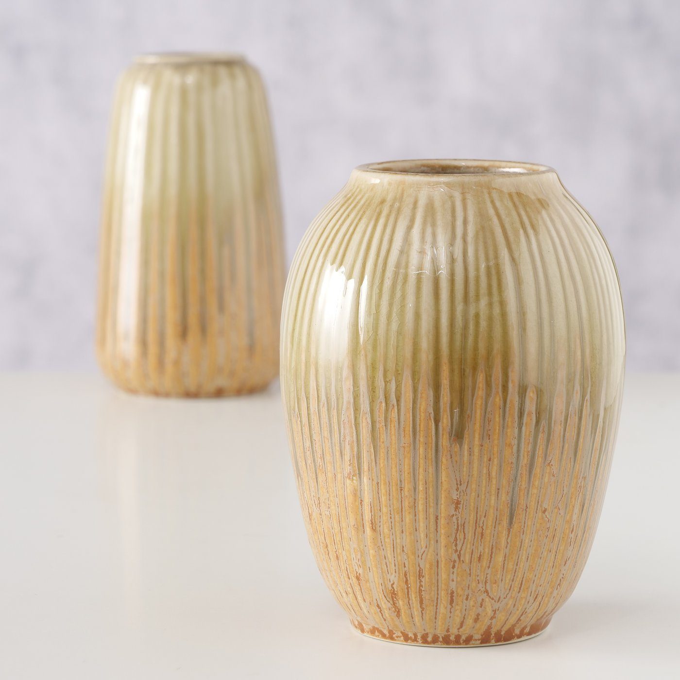 BOLTZE Dekovase 2er Set "Marucha " aus Keramik (Steingut) in beige, Vase Blumenvase