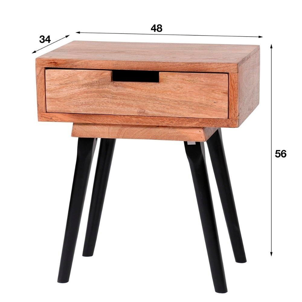 RINGO-Living Beistelltisch Möbel Massivholz und Natur-hell Schwarz-matt, Nachttisch in mit Schubalde La