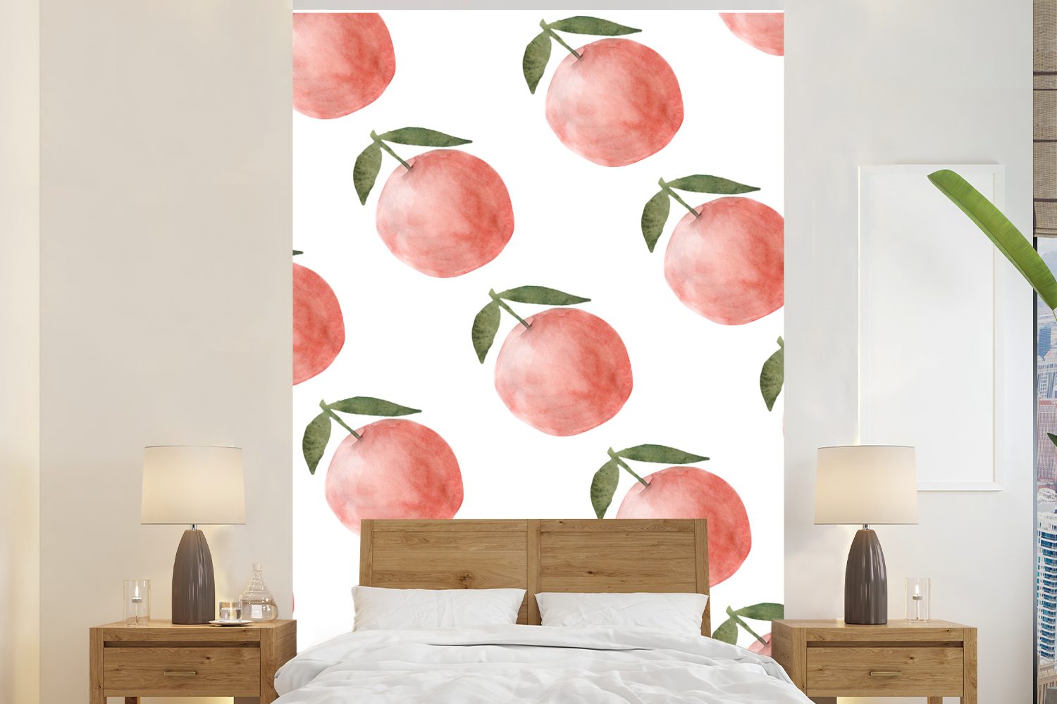 MuchoWow Fototapete Obst - Äpfel - Weiß, Matt, bedruckt, (3 St), Montagefertig Vinyl Tapete für Wohnzimmer, Wandtapete | Fototapeten