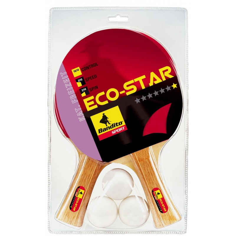 Bandito Tischtennisschläger TT-Schläger Set (2 Schläger Eco Star * + 3 Bälle) (Spar-Set)