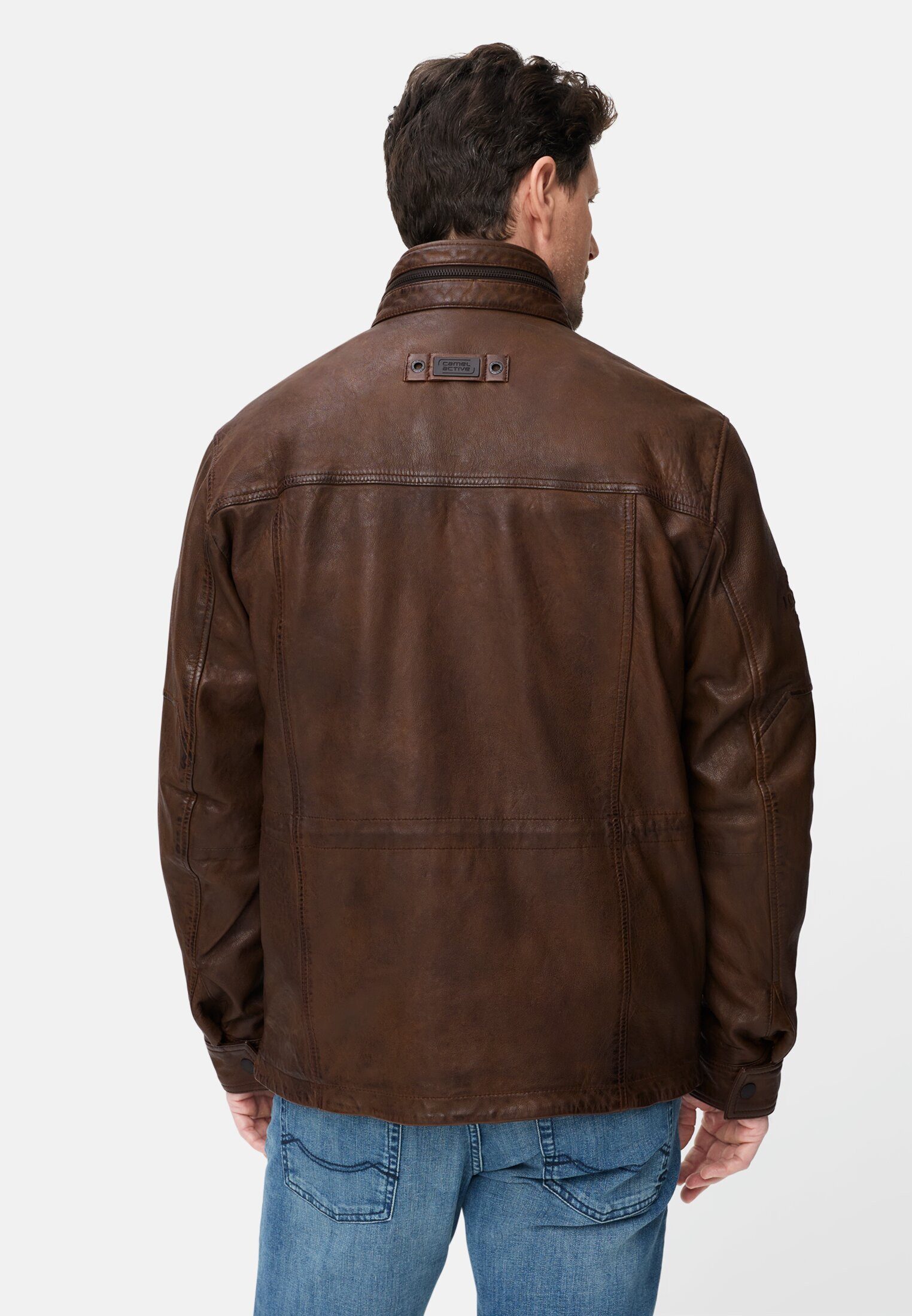 camel active Lederjacke mit Innenaschen Langarm