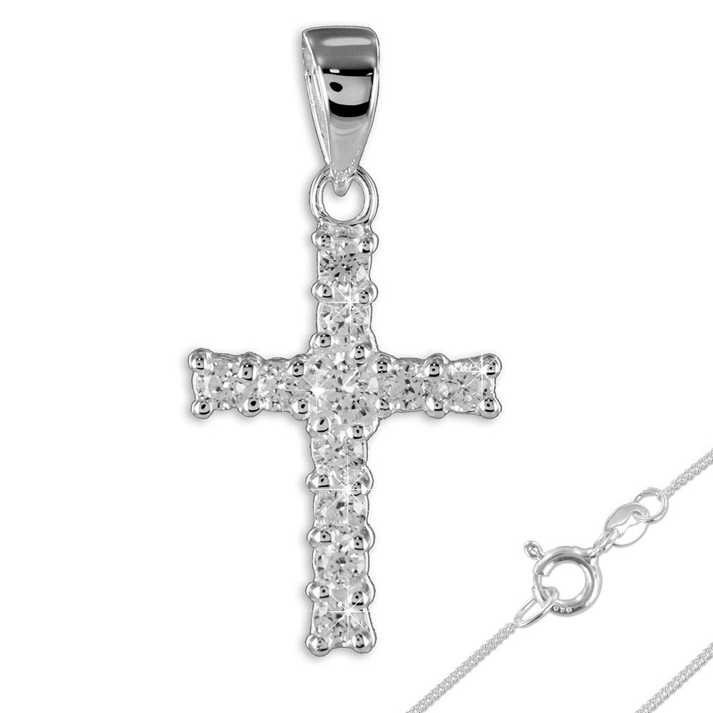 Order & Smile Schmuck Kreuzkette Kreuz Kette Silber 925 mit Zirkonia (Set, inkl. Kette), gestempelt