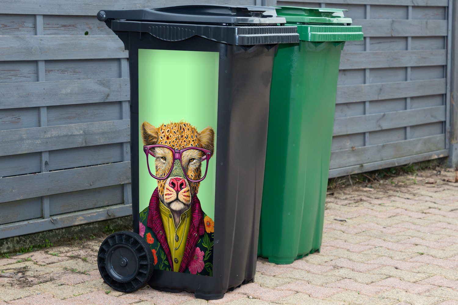 Abfalbehälter Wandsticker Design Container, Brille - Sticker, MuchoWow Hund (1 Tiere Mülleimer-aufkleber, - - St), Mülltonne,