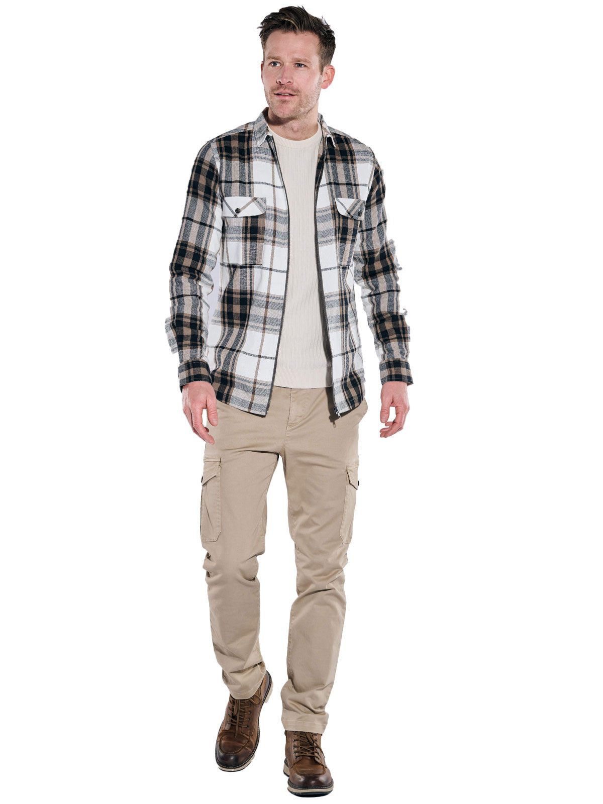 Engbers Langarmhemd Herren Overshirt kariert, Braunbeige