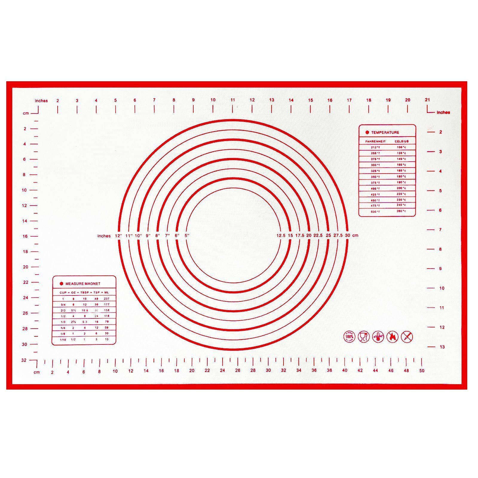 SunJas Backmatte 1/2er Silikon-Backmatte 60x40cm, Antihaft Backunterlage mit Messung, Silikon (1/2er set, 1-tlg., für Fondant Pizza Brot Matte BPA Frei), Ausrollmatte Silikonmatte Backfolie Backpapier Arbeitsmatte