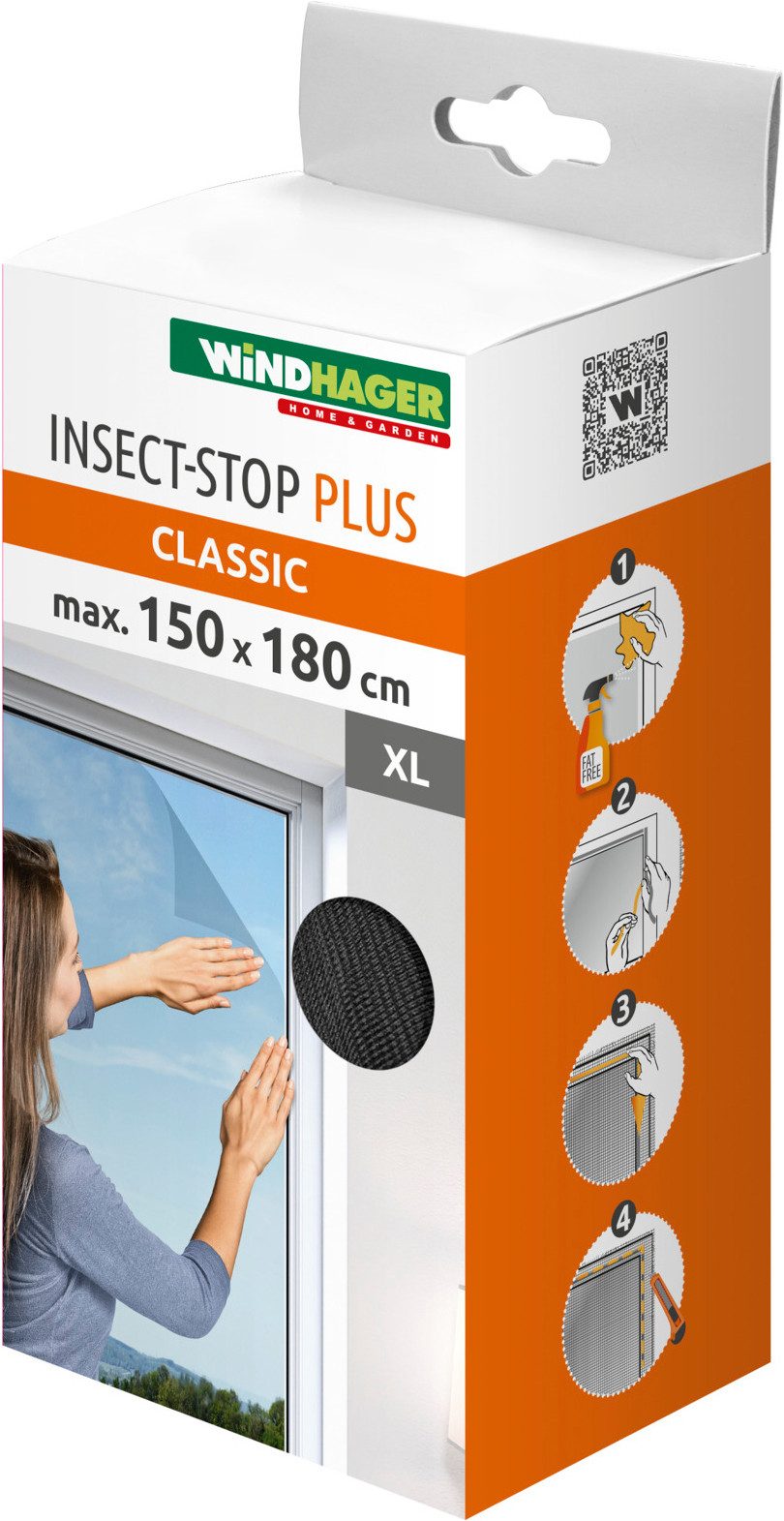 Windhager Moskitonetz Plus für Fenster, Klettband Insektenschutz ohne bohren, 150 x 180 cm (1 St), Insektenschutzgitter, Moskitonetz erhältlich in anthrazit oder weiß