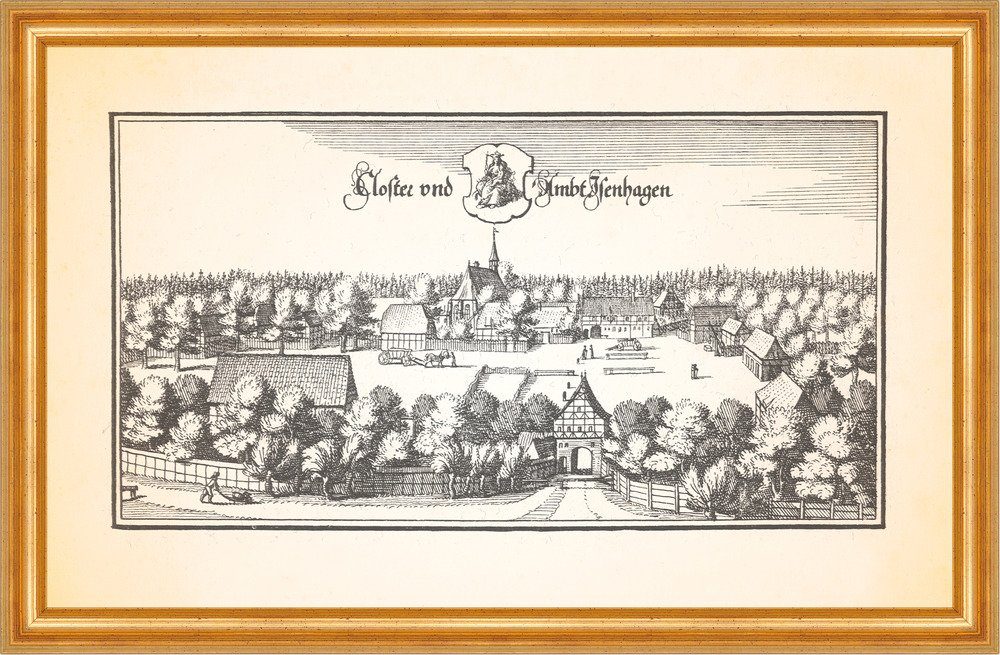 Kunstdruck Kloster und Amt Isenhagen Klosterkirche Garten Kupferstich Merian 0397